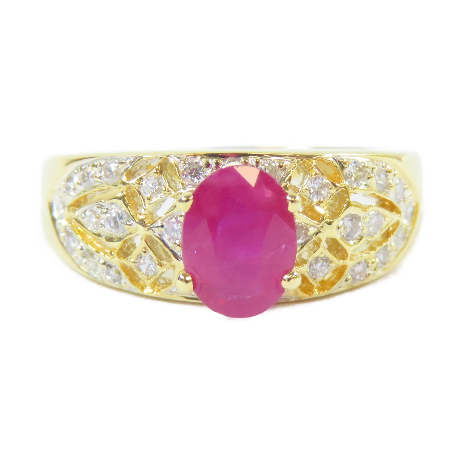 JEWELRY **【激減優惠】18K黃金Diamond Ring0.21ct鑽石/0.78ct紅寶石戒指US#6.25