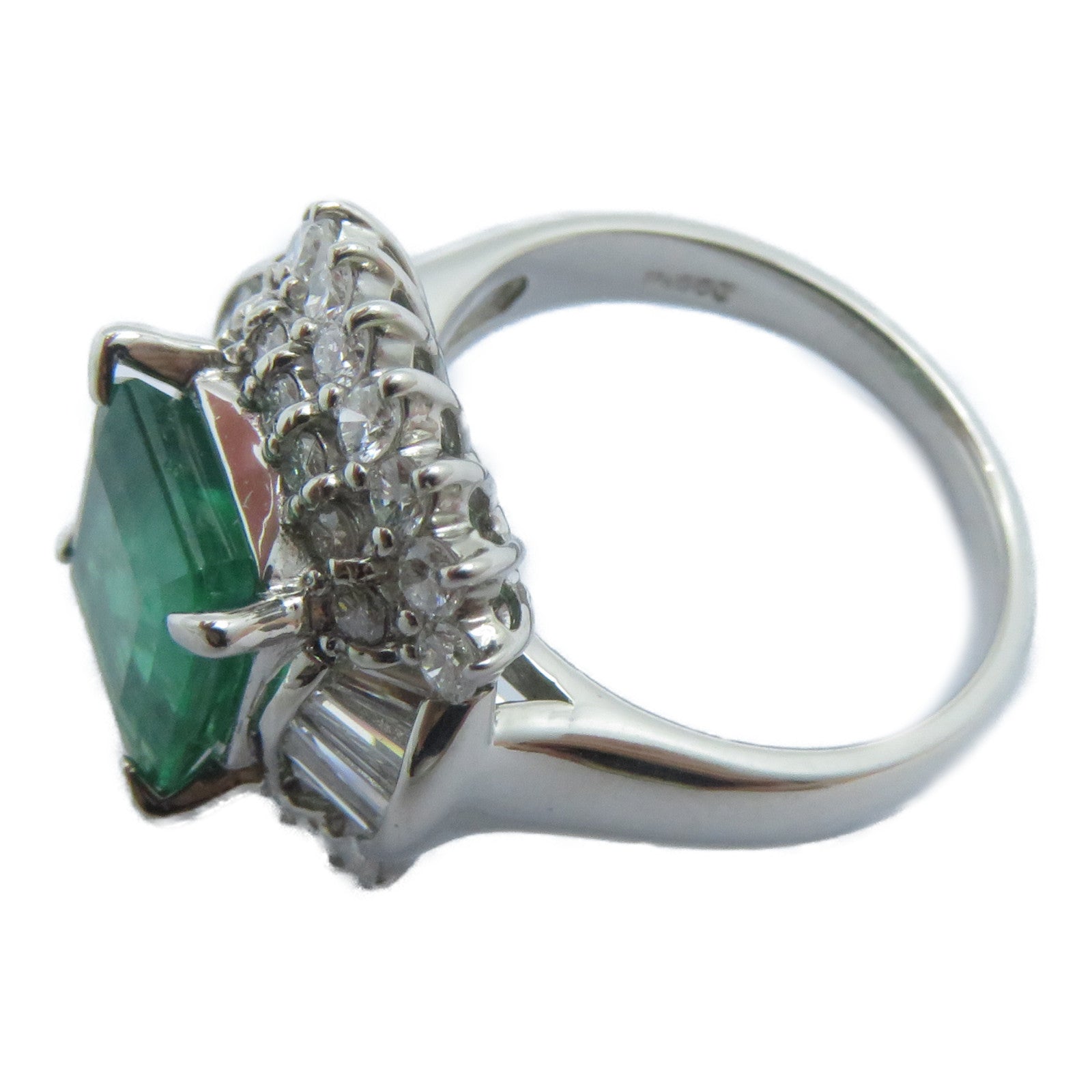 JEWELRY 【激減優惠】PT850鉑金Emerald Diamond Ring 2.41ct綠寶石/1.26ct鑽石戒指US#5.75