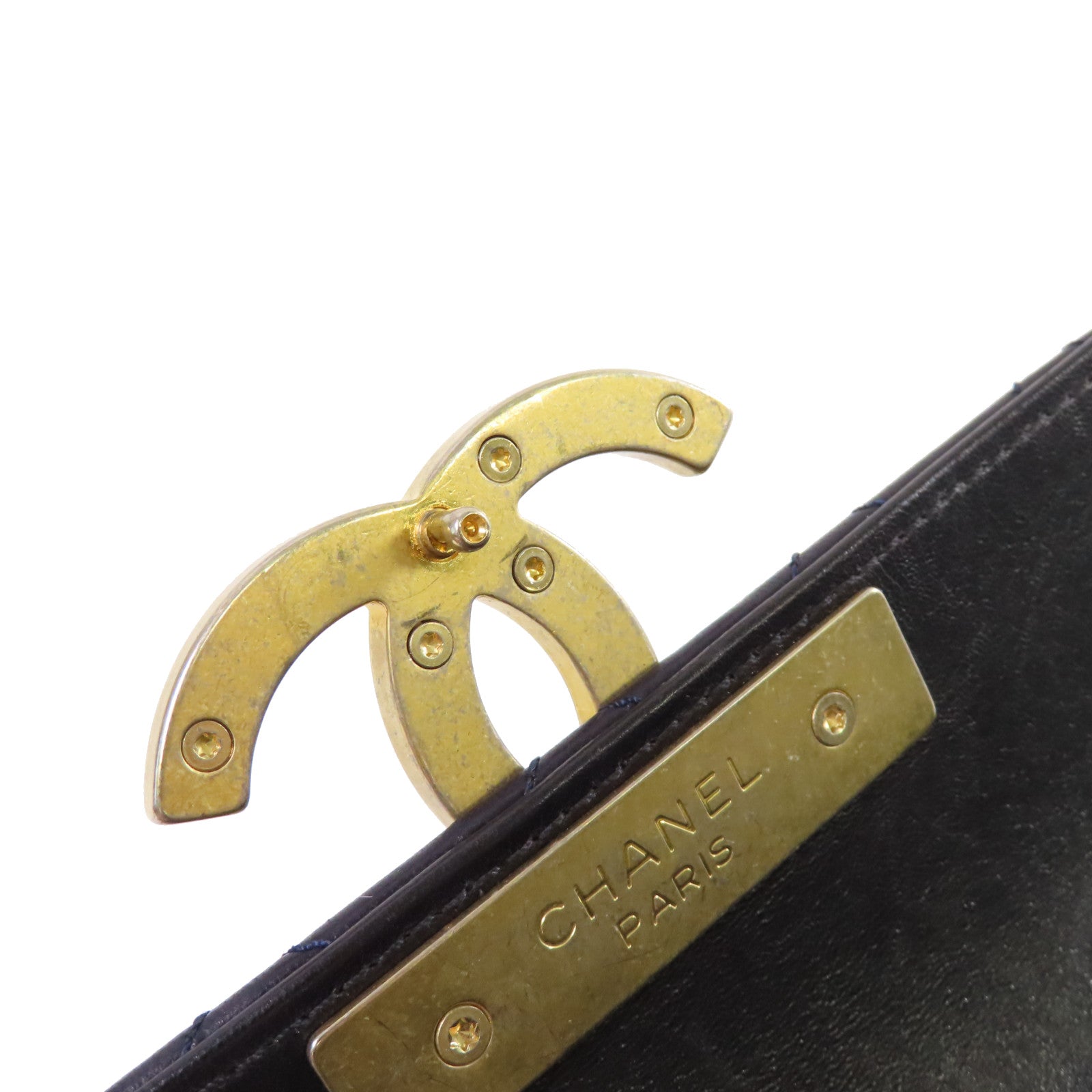 CHANEL 菱格羊皮皮革Chain Shoulder Bag金扣鏈帶肩背袋黑色