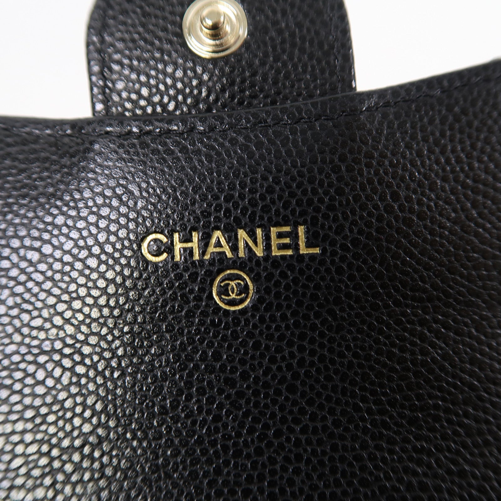 CHANEL 菱格Caviar皮革Card Case金扣卡片套黑色
