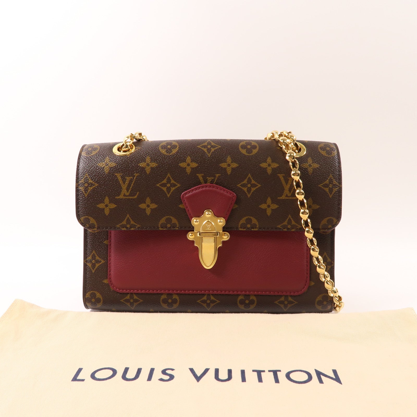 LOUIS VUITTON Monogram Victoire金扣鏈帶肩背袋啡色/紫紅色
