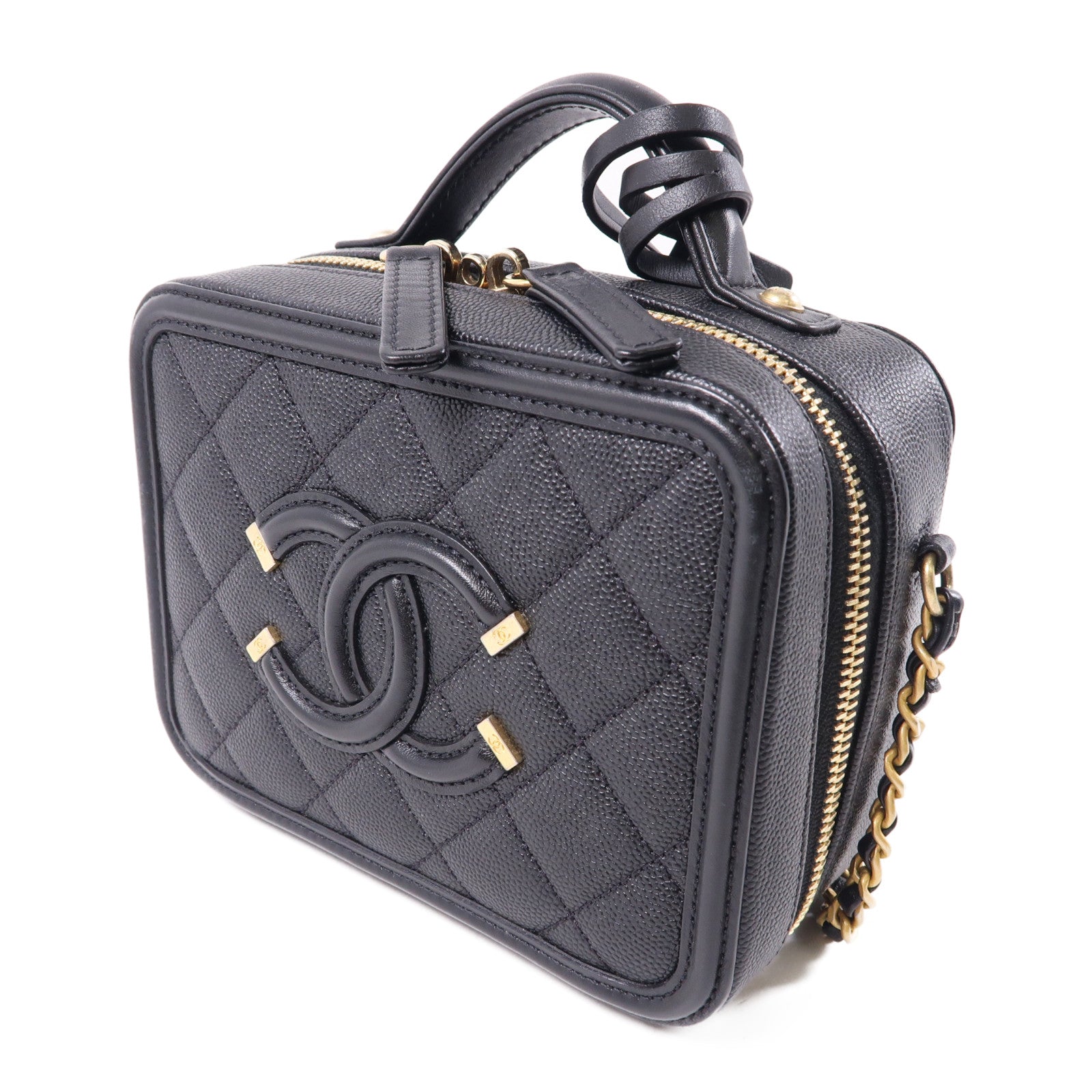 CHANEL 【激減優惠】菱格牛皮皮革Vanity Case金扣手挽肩背兩用袋黑色