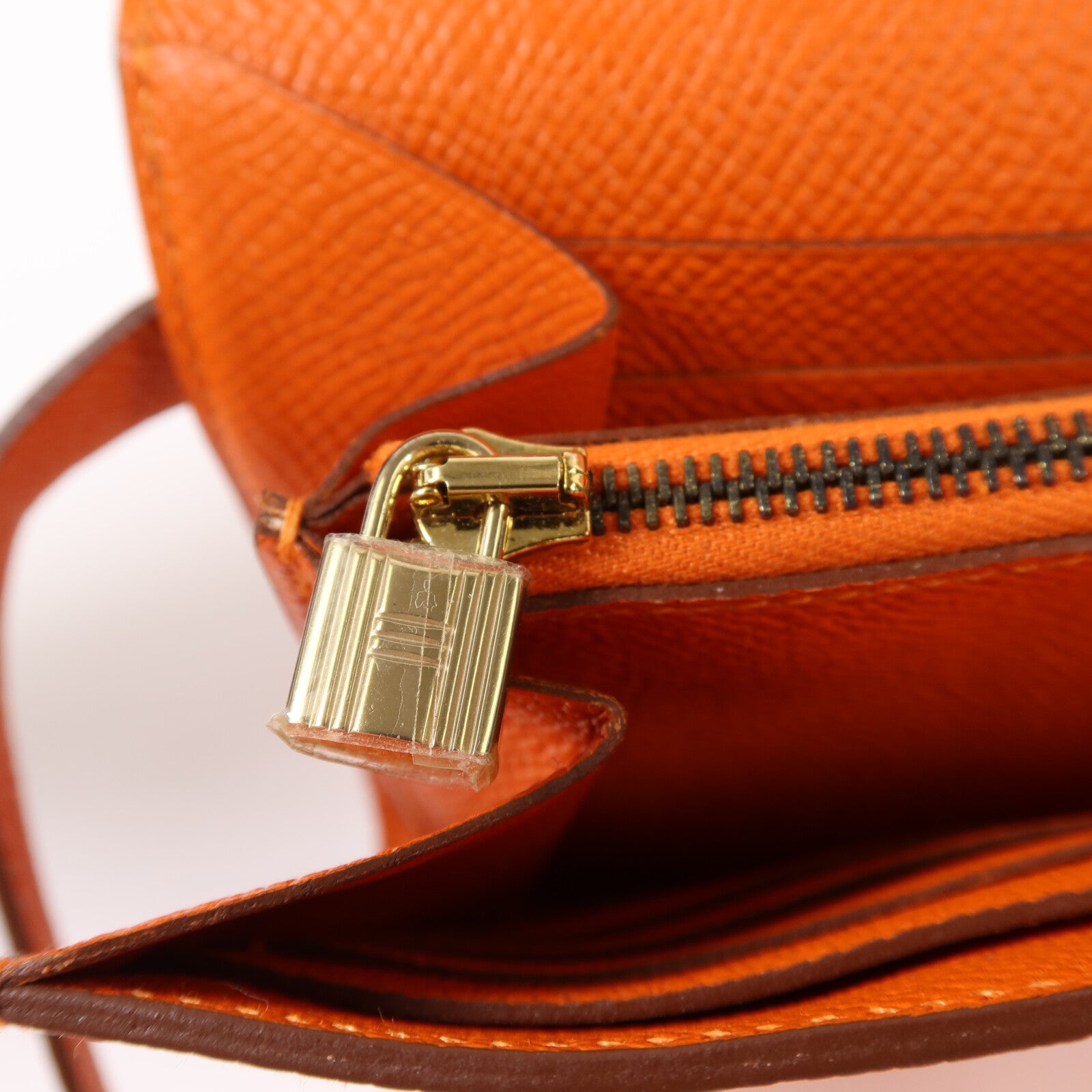 HERMES Epsom皮革Kelly Long Wallet金扣長錢包Orange Poppy