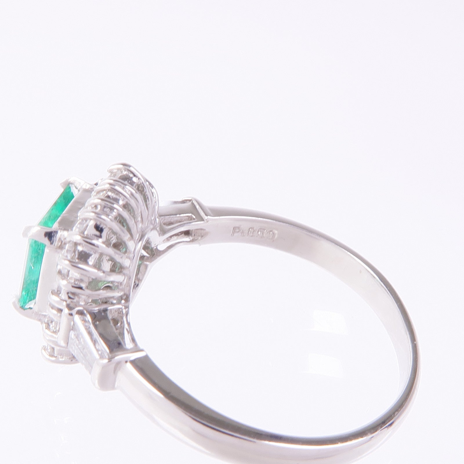JEWELRY PT850鉑金Emerald Diamond Ring綠寶石/鑽石戒指US#6