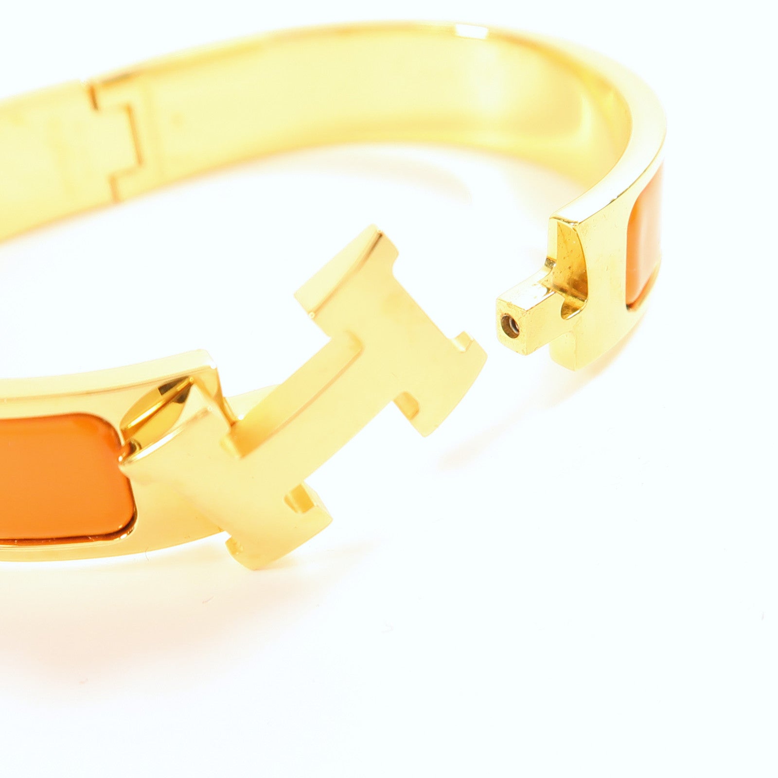 HERMES Clic H Bangle Metal Enamel Gold Orange