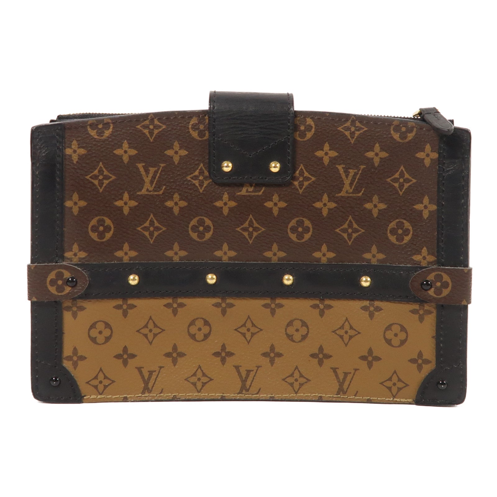 LOUIS VUITTON Monogram Reverse Trunk Clutch金扣肩背袋棕色