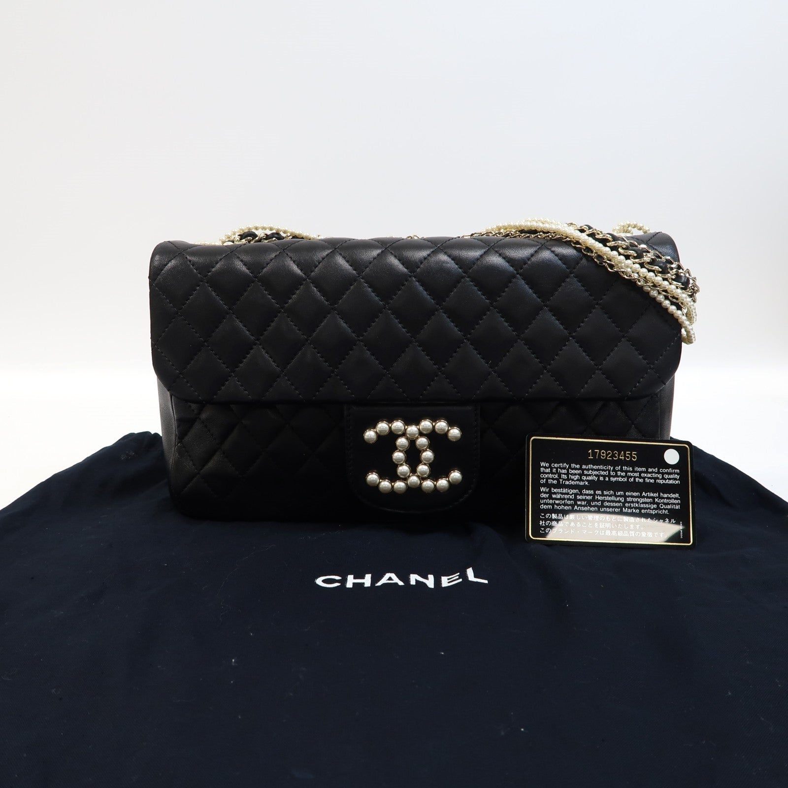 CHANEL 菱格羊皮皮革Westminster Pearl金扣手挽袋黑色