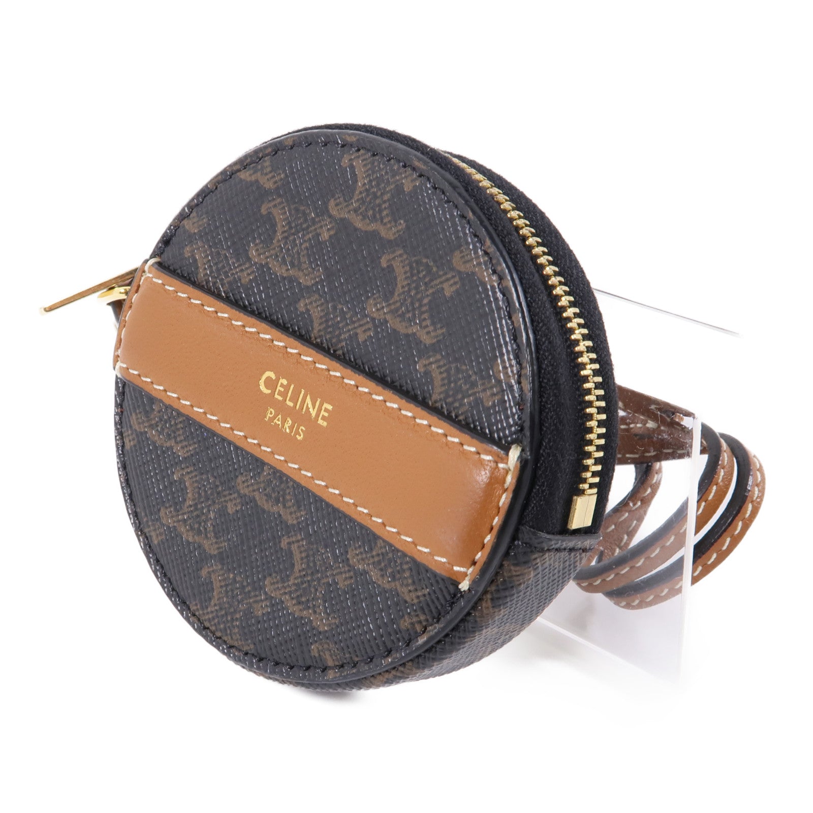 CELINE 塗層帆布Coin Case金扣零錢包黑色/棕色