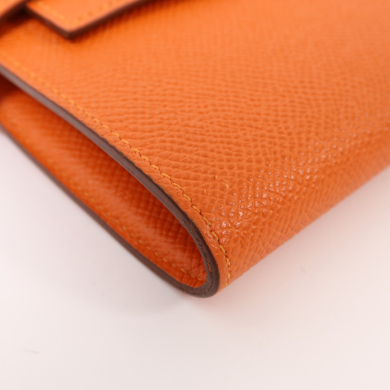 HERMES Epsom皮革Kelly Long Wallet金扣長錢包Orange Poppy