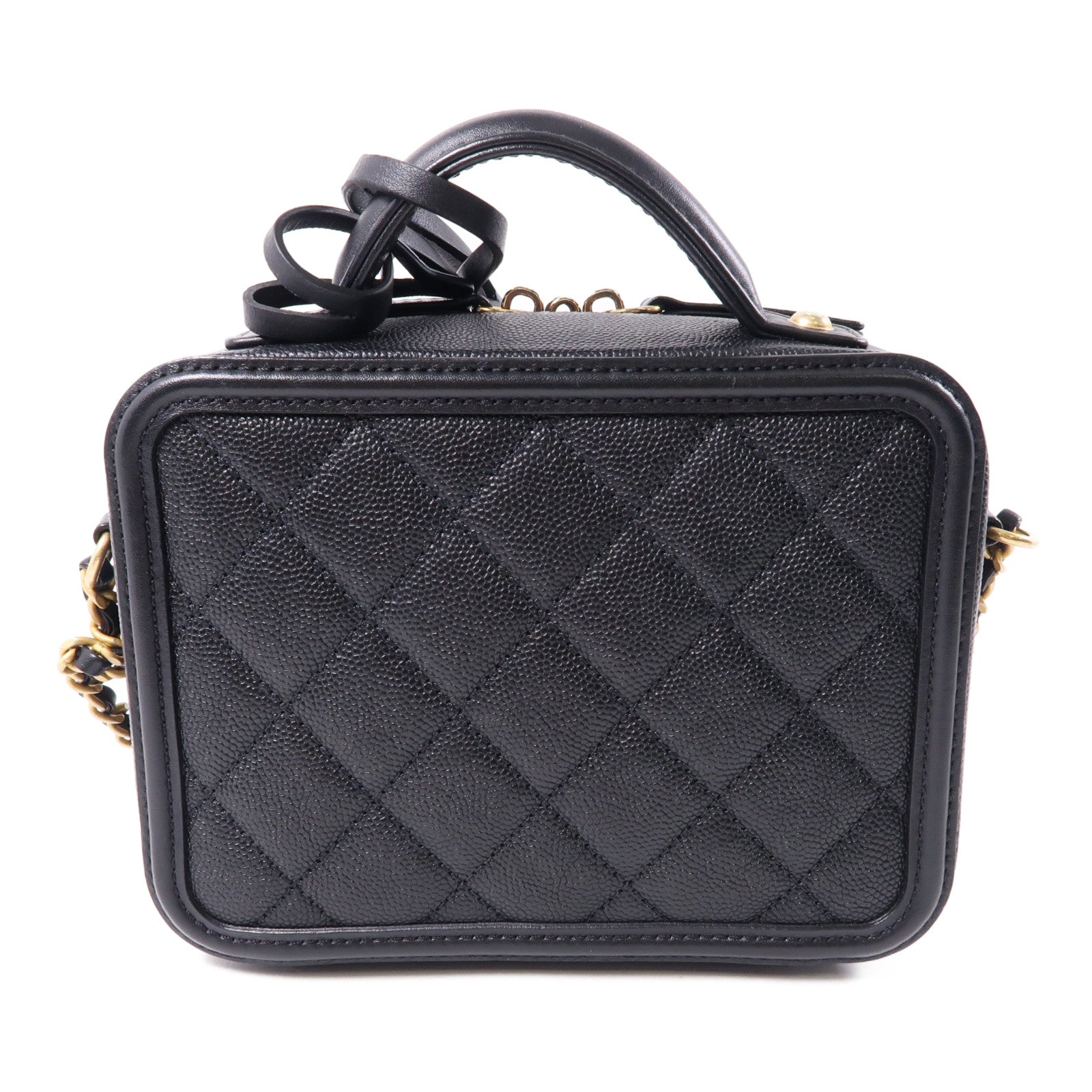 CHANEL 【激減優惠】菱格牛皮皮革Vanity Case金扣手挽肩背兩用袋黑色