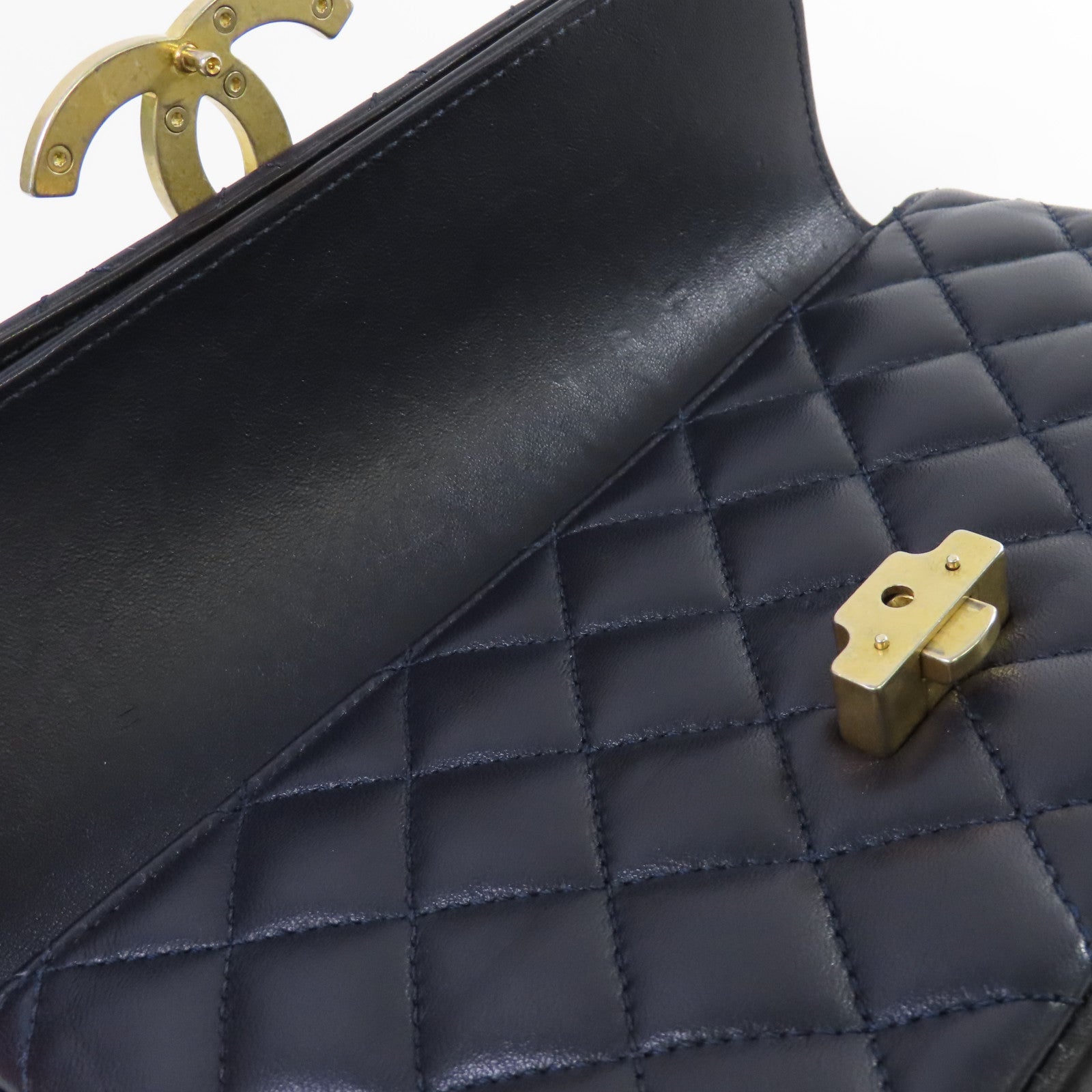 CHANEL 菱格羊皮皮革Chain Shoulder Bag金扣鏈帶肩背袋黑色