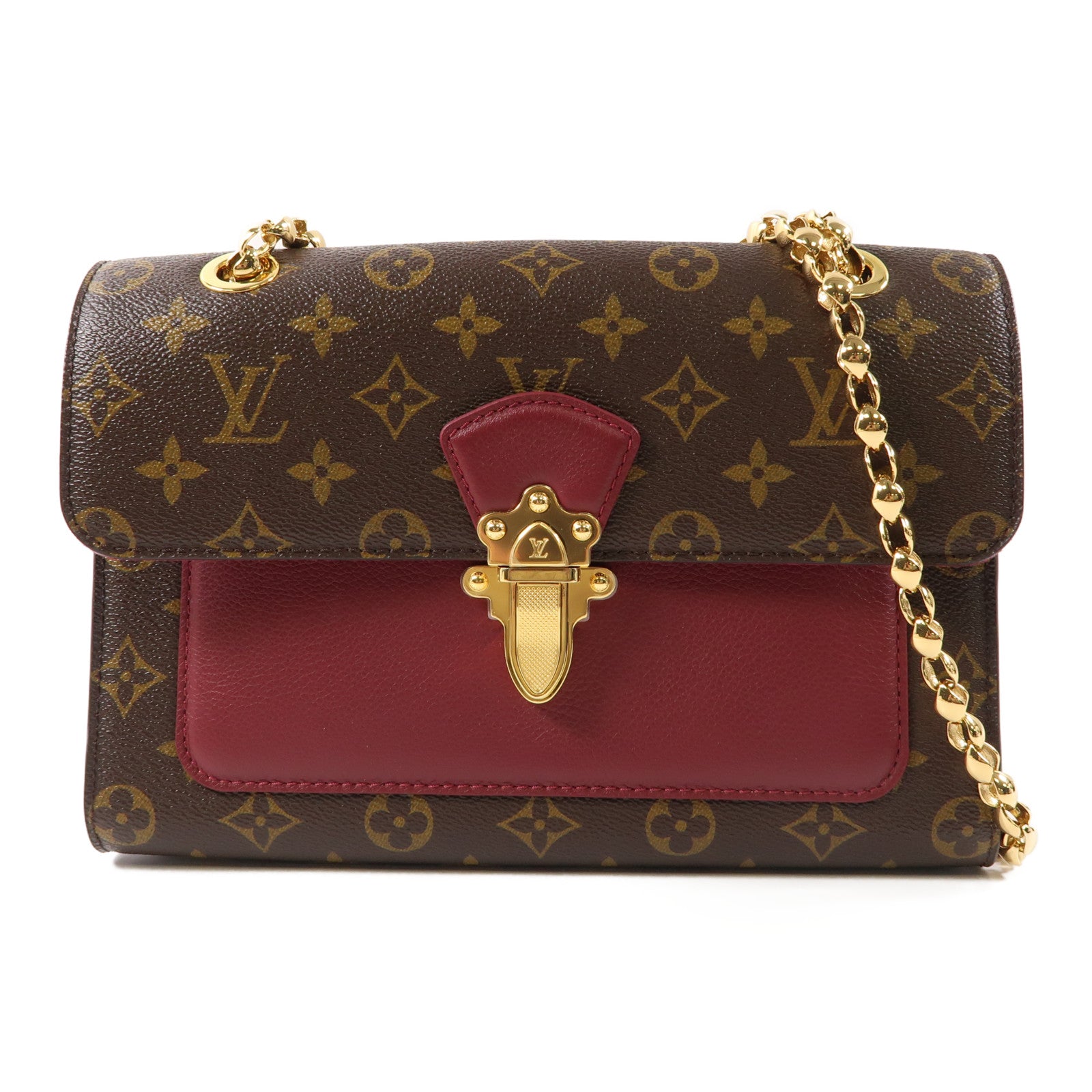 LOUIS VUITTON Monogram Victoire金扣鏈帶肩背袋啡色/紫紅色