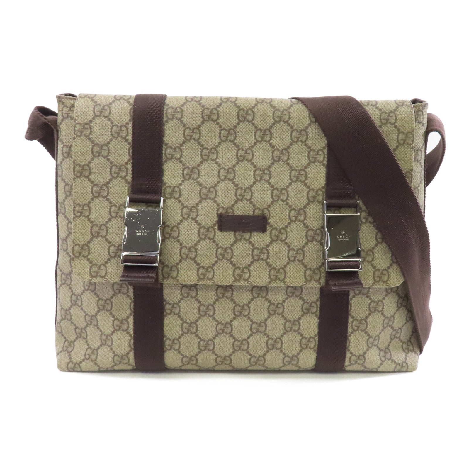 GUCCI 塗層帆布Shoulder Bag銀扣肩背袋啡色