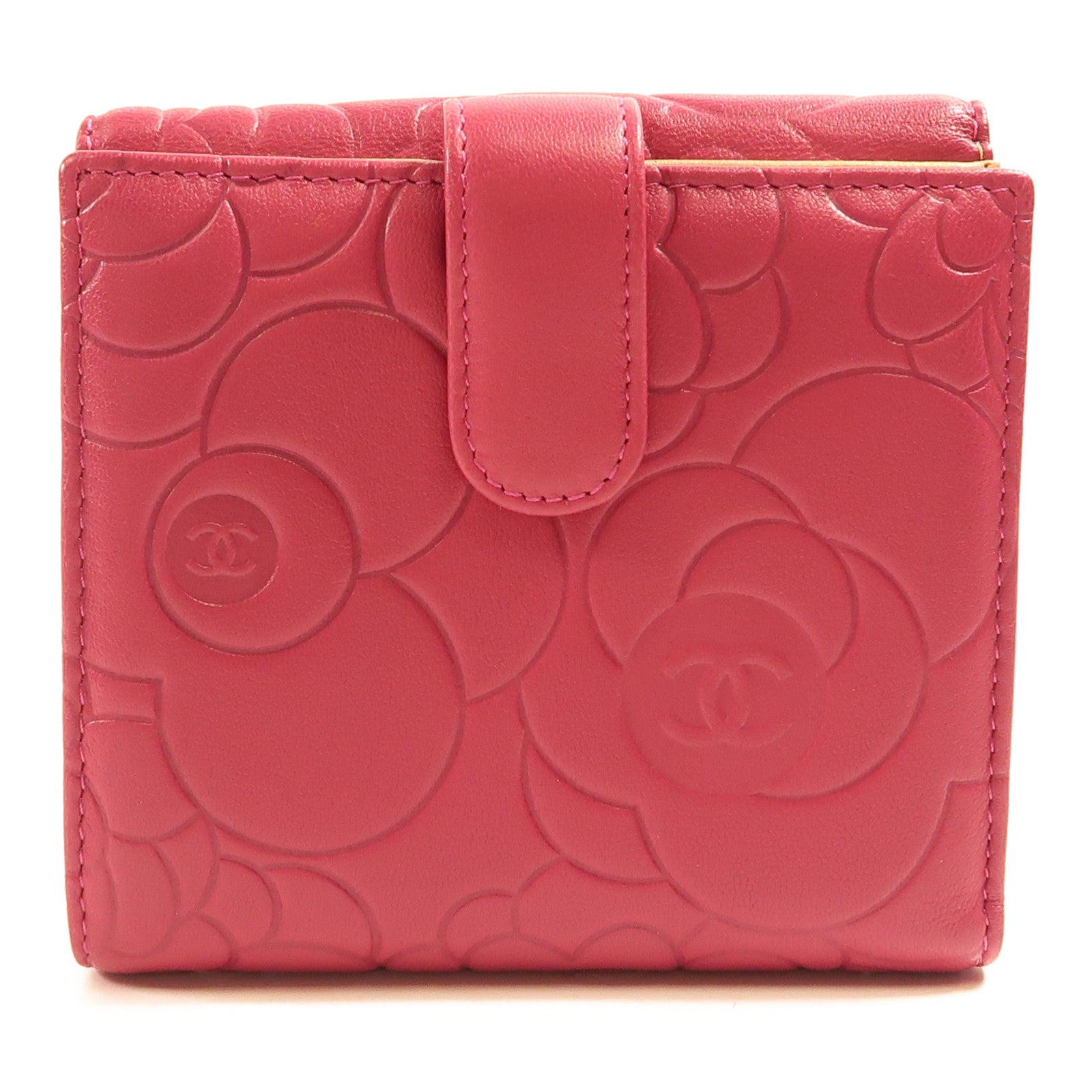 CHANEL 皮革Wallet金扣錢包粉紅色/金色