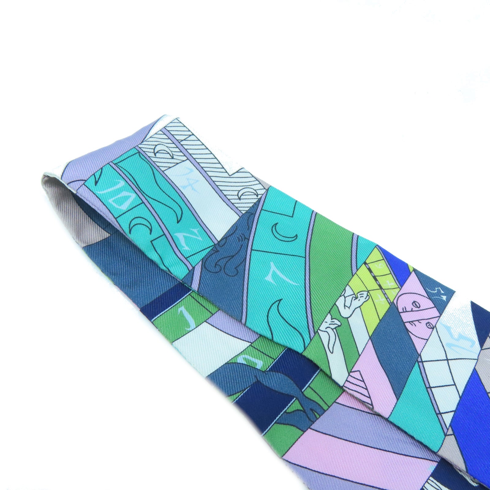 HERMES 【激減優惠】絲質Twilly Scarf絲巾色藍色/綠色