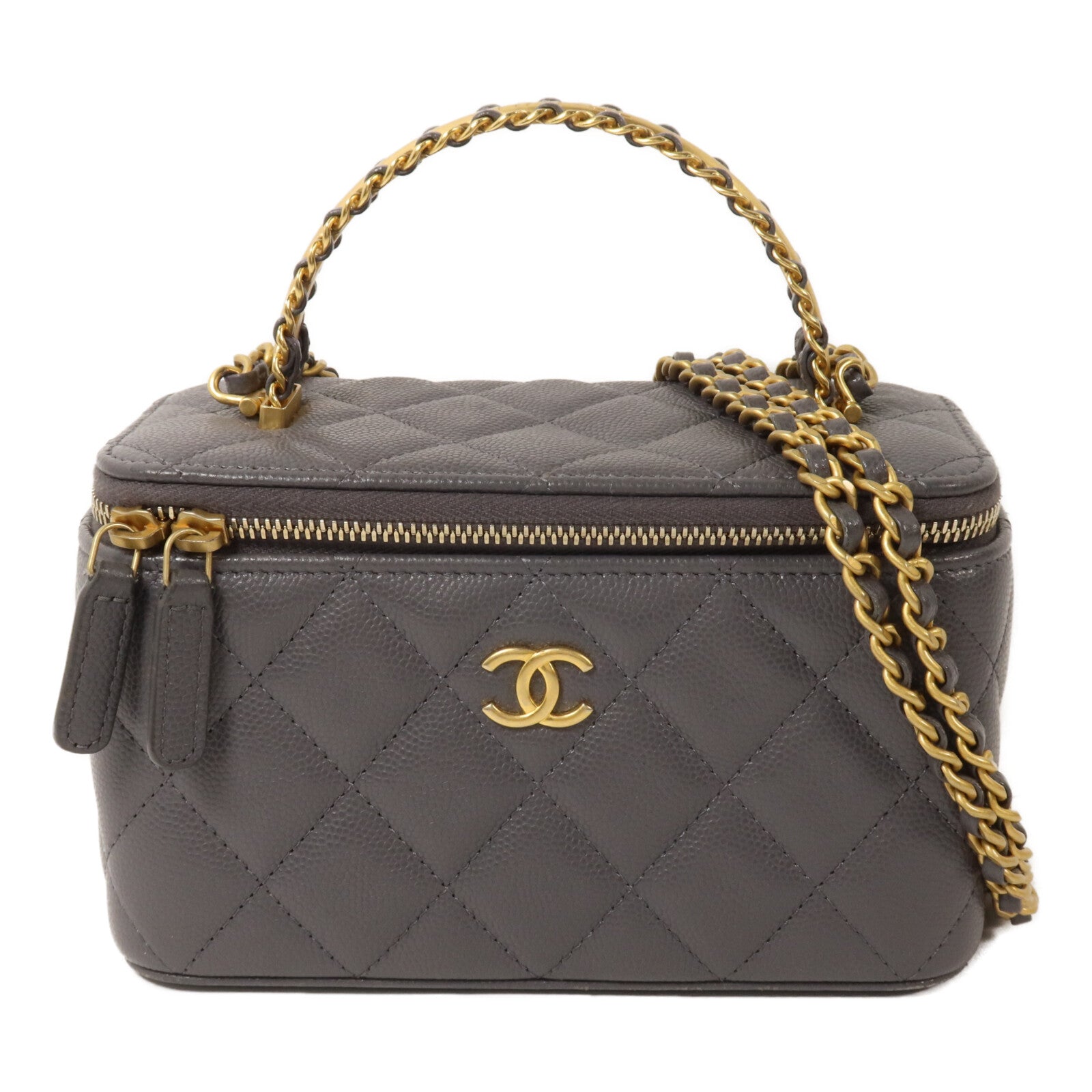 CHANEL 牛皮皮革Top Handle Vanity Case鏈帶手挽肩背兩用袋