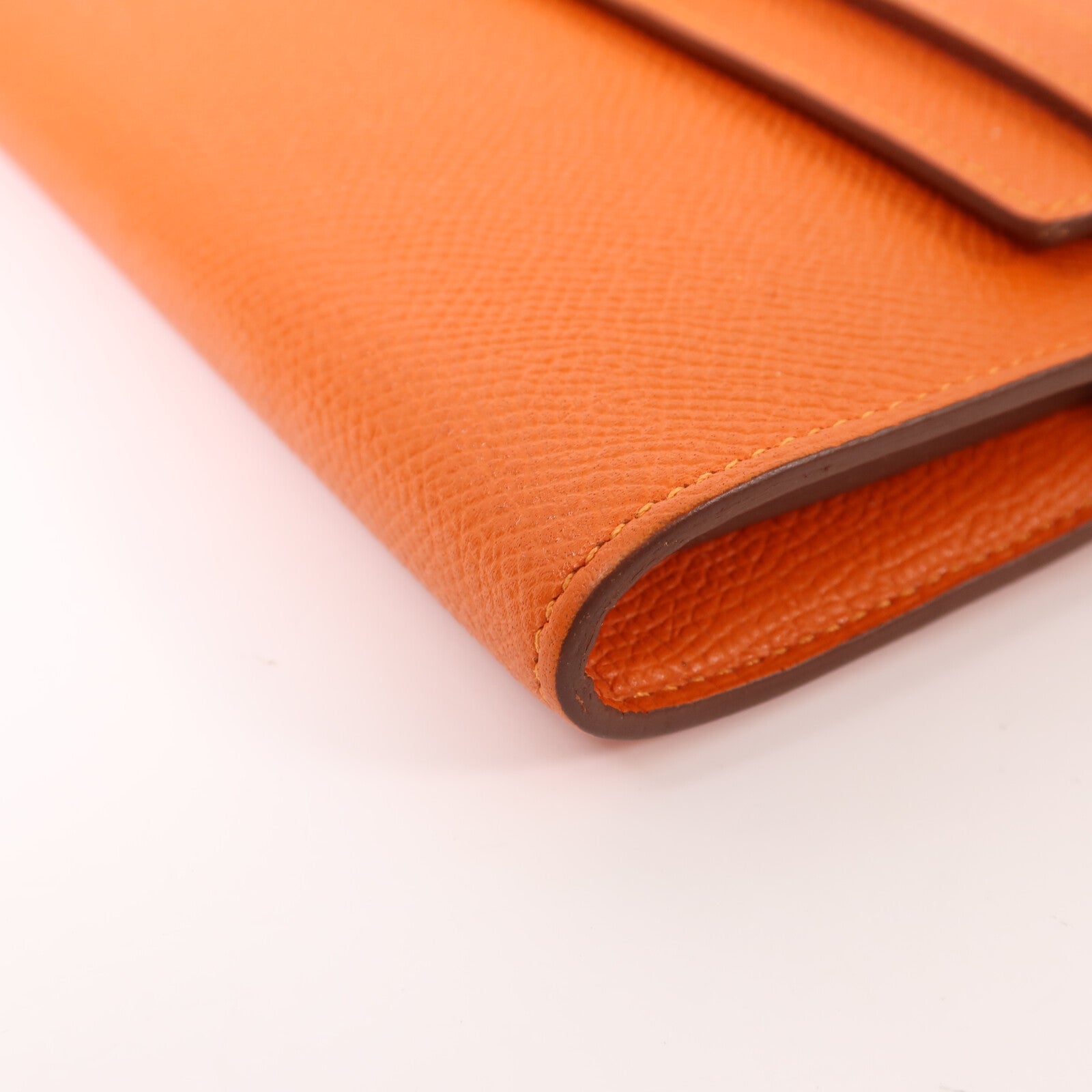 HERMES Epsom皮革Kelly Long Wallet金扣長錢包Orange Poppy