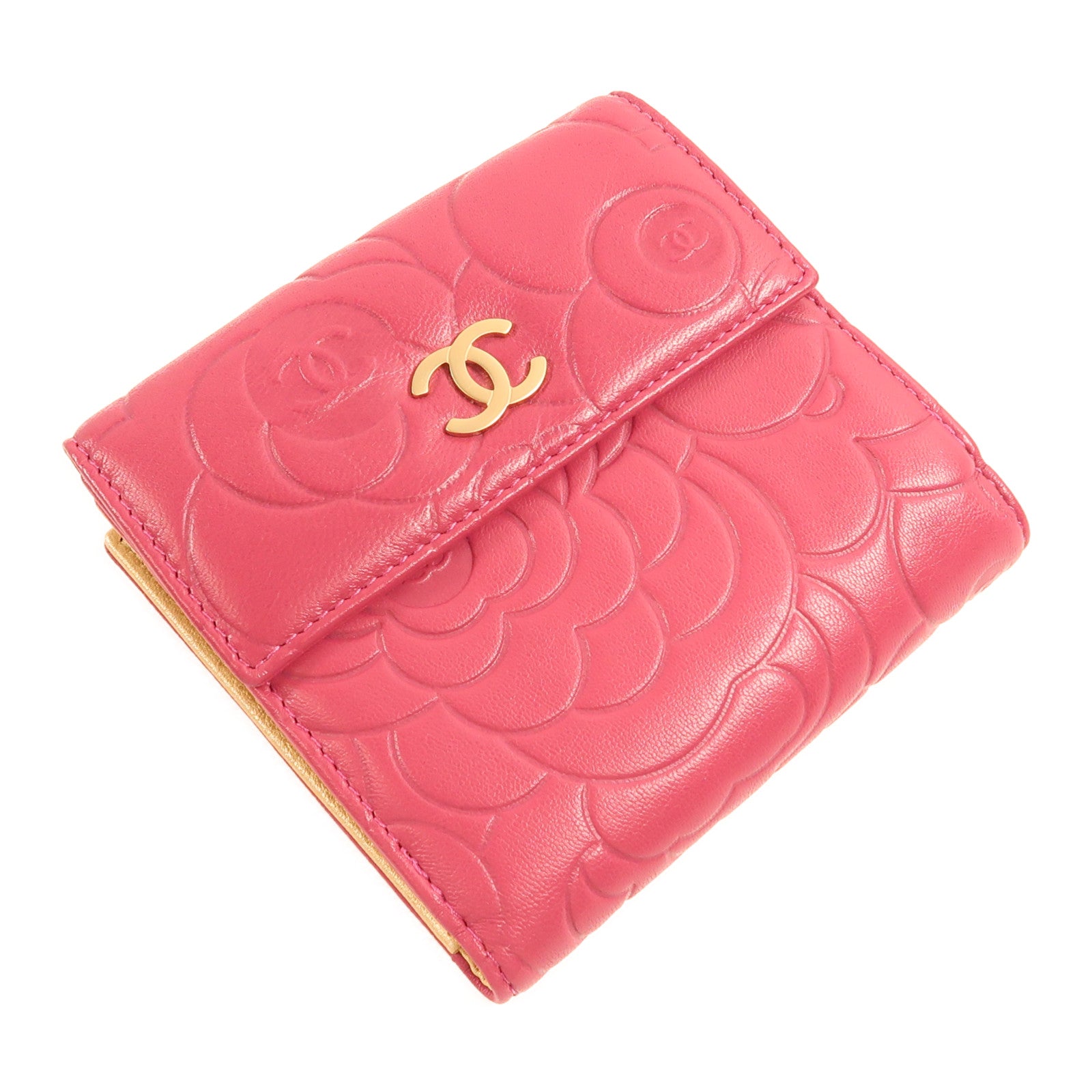 CHANEL 皮革Wallet金扣錢包粉紅色/金色