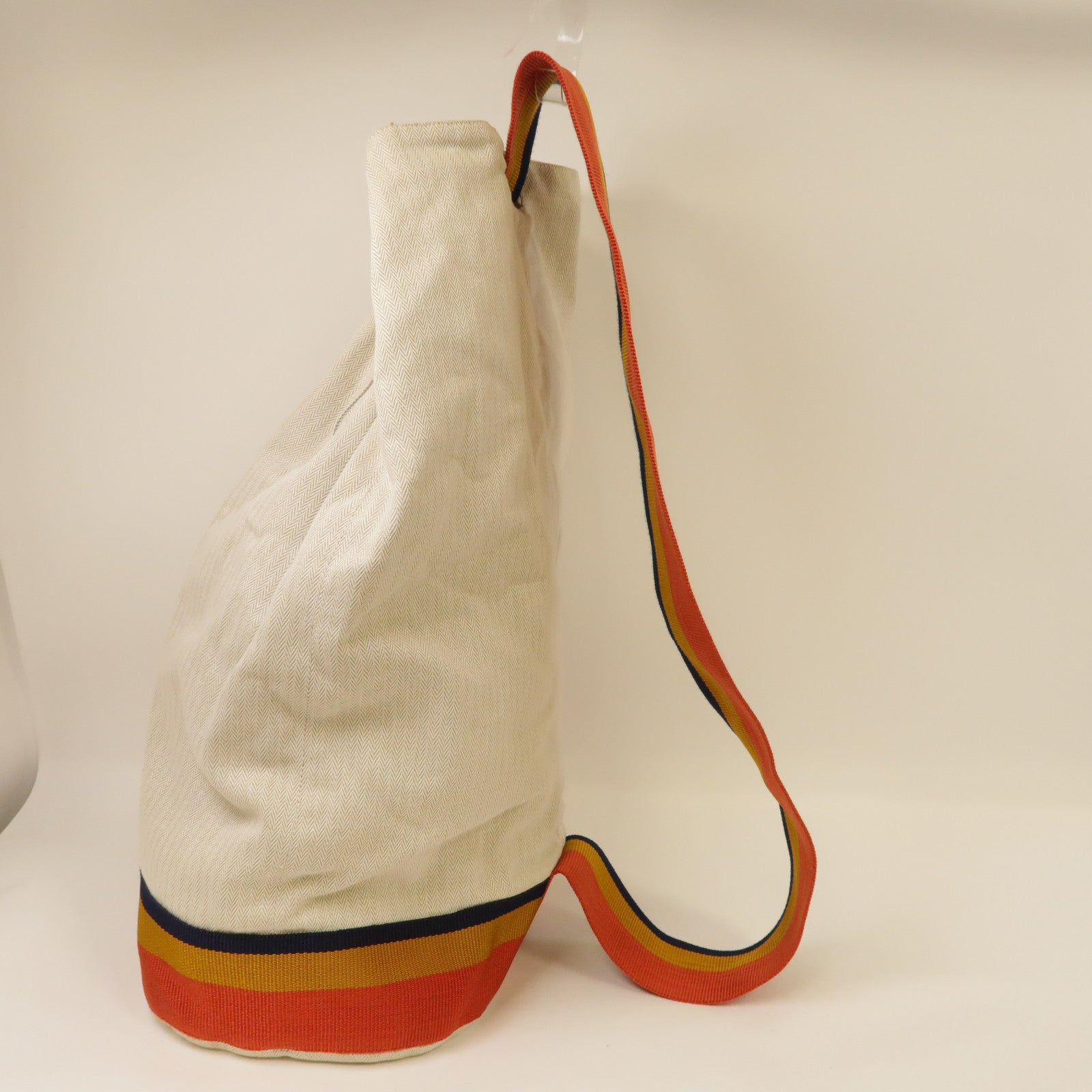 HERMES 帆布Boxing Bag銀扣肩背袋米色