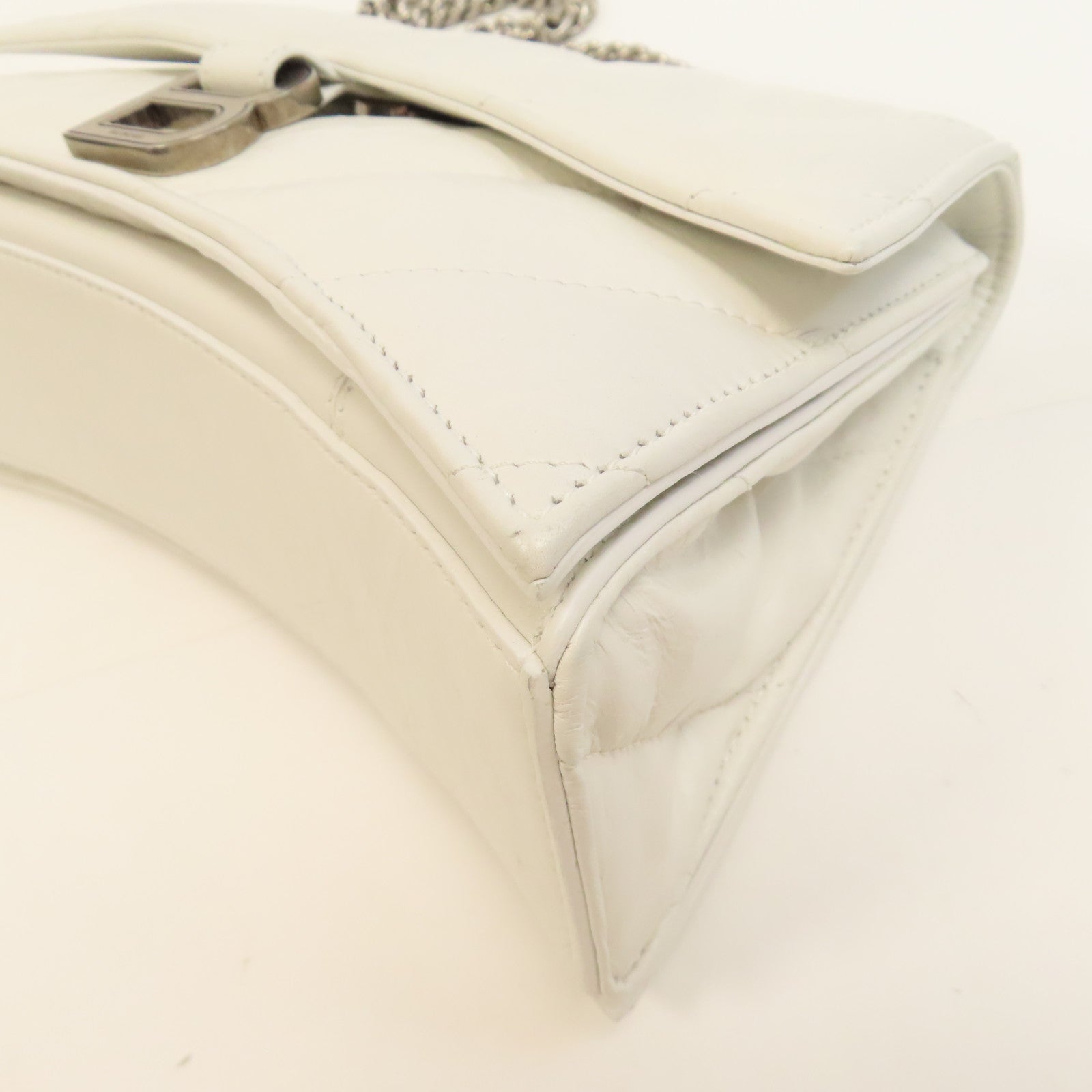BALENCIAGA 牛皮皮革Crush Small Chain Bag銀扣鏈帶肩背袋白色