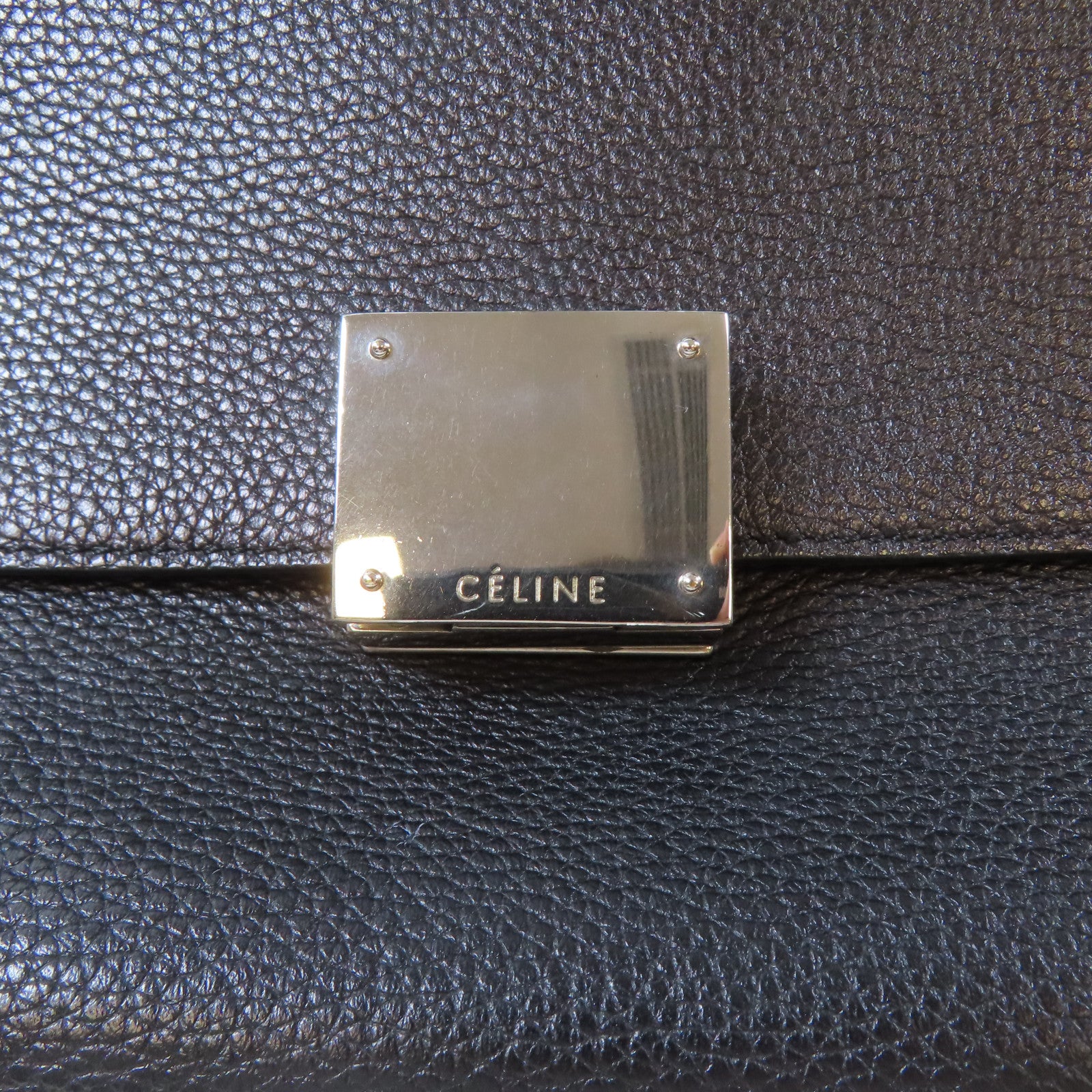CELINE 牛皮皮革Trapaze銀扣手挽肩背兩用袋黑色