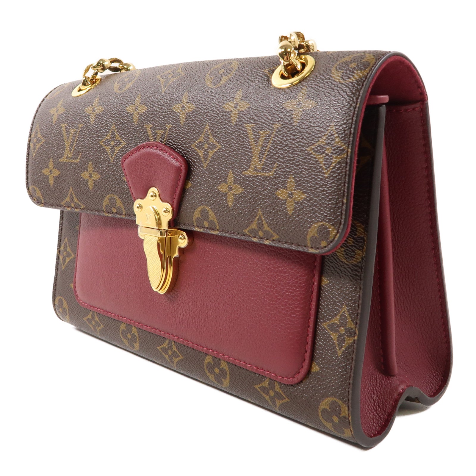 LOUIS VUITTON Monogram Victoire金扣鏈帶肩背袋啡色/紫紅色