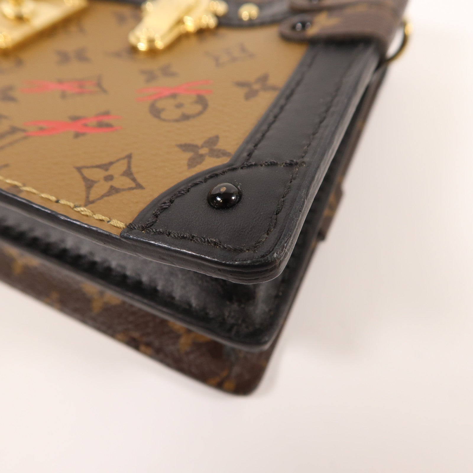 LOUIS VUITTON Monogram Reverse Trunk Clutch金扣肩背袋棕色