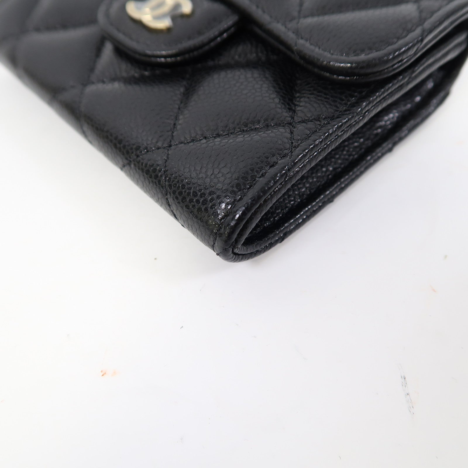 CHANEL 菱格Caviar皮革Card Case金扣卡片套黑色