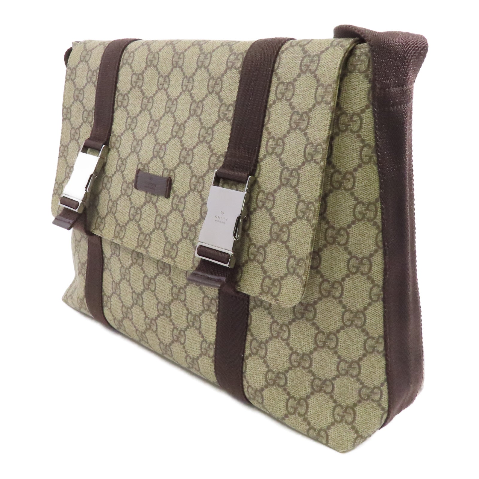 GUCCI 塗層帆布Shoulder Bag銀扣肩背袋啡色