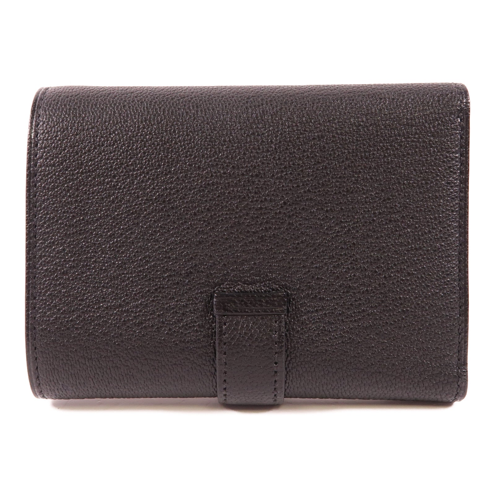 HERMES Chevre Mysore皮革Bearn Short Trifold Wallet金扣錢包Noir