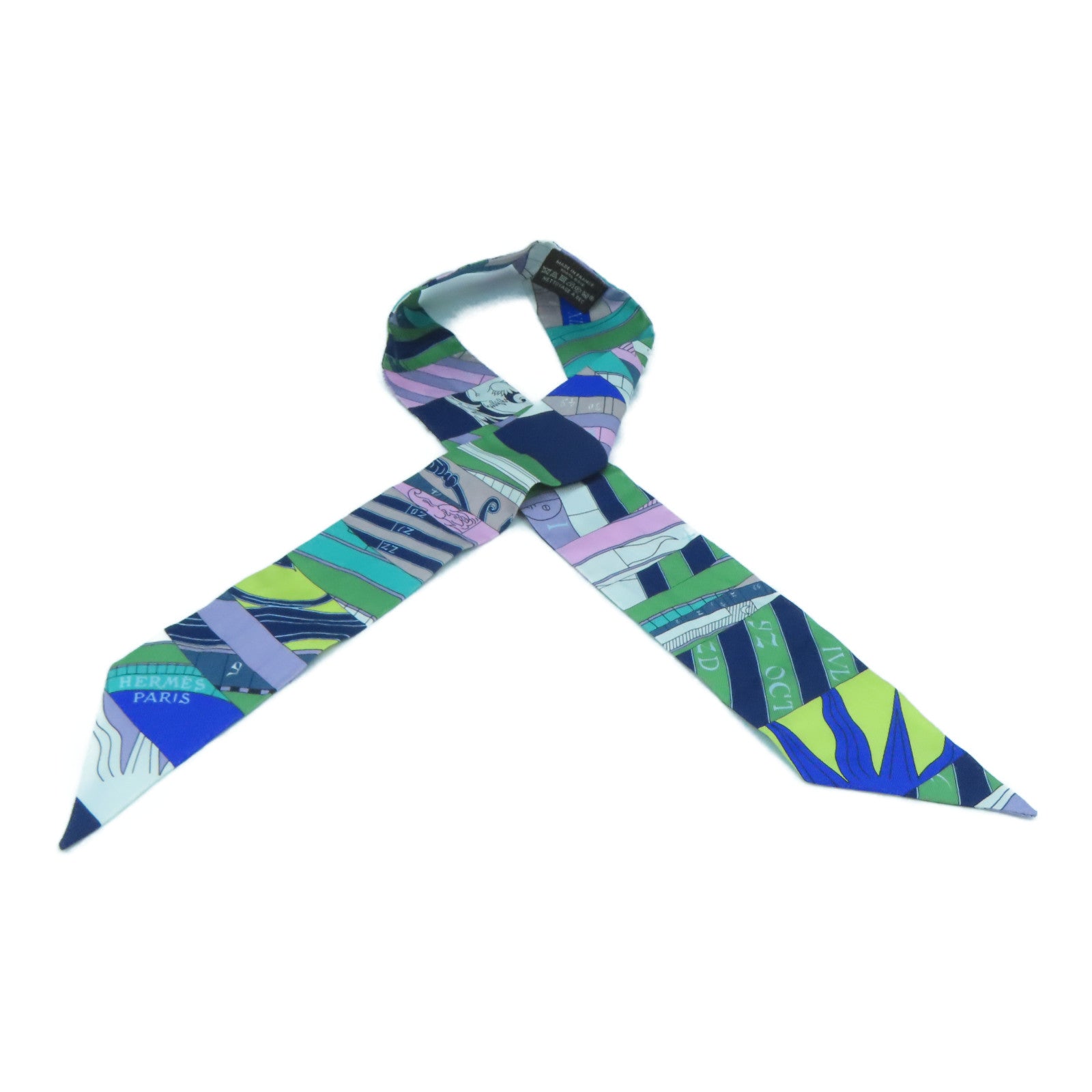 HERMES 【激減優惠】絲質Twilly Scarf絲巾色藍色/綠色