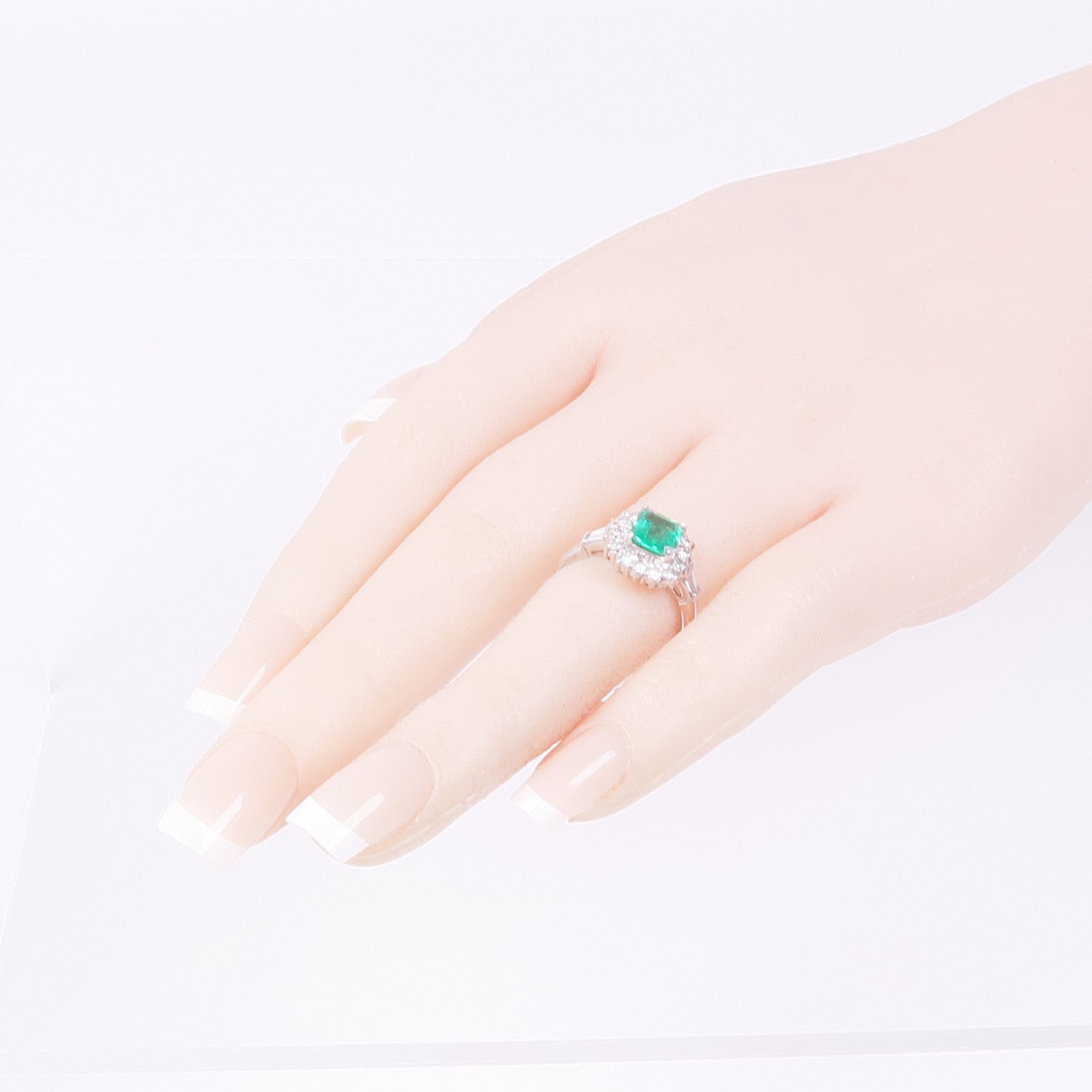 JEWELRY PT850鉑金Emerald Diamond Ring綠寶石/鑽石戒指US#6