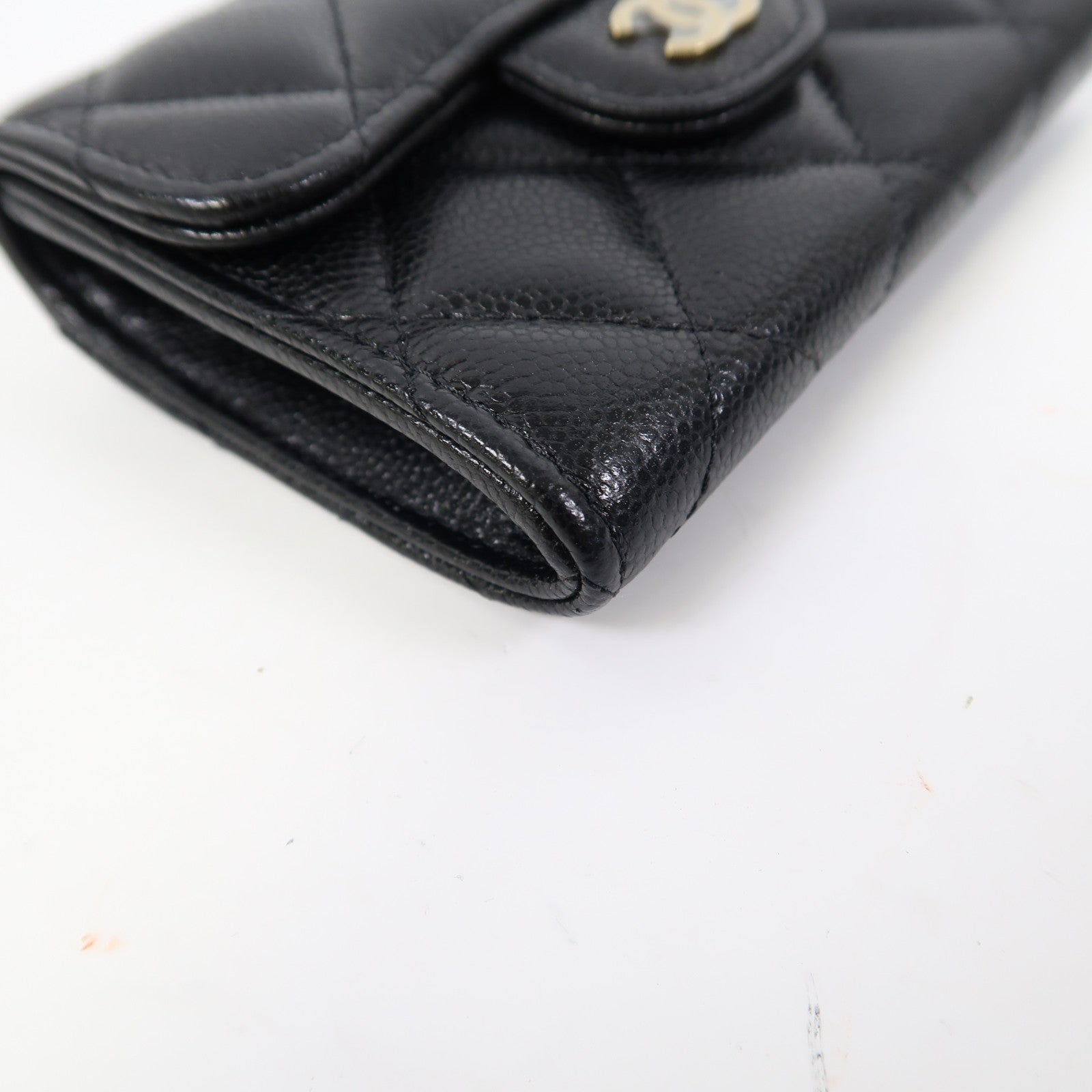 CHANEL 菱格Caviar皮革Card Case金扣卡片套黑色