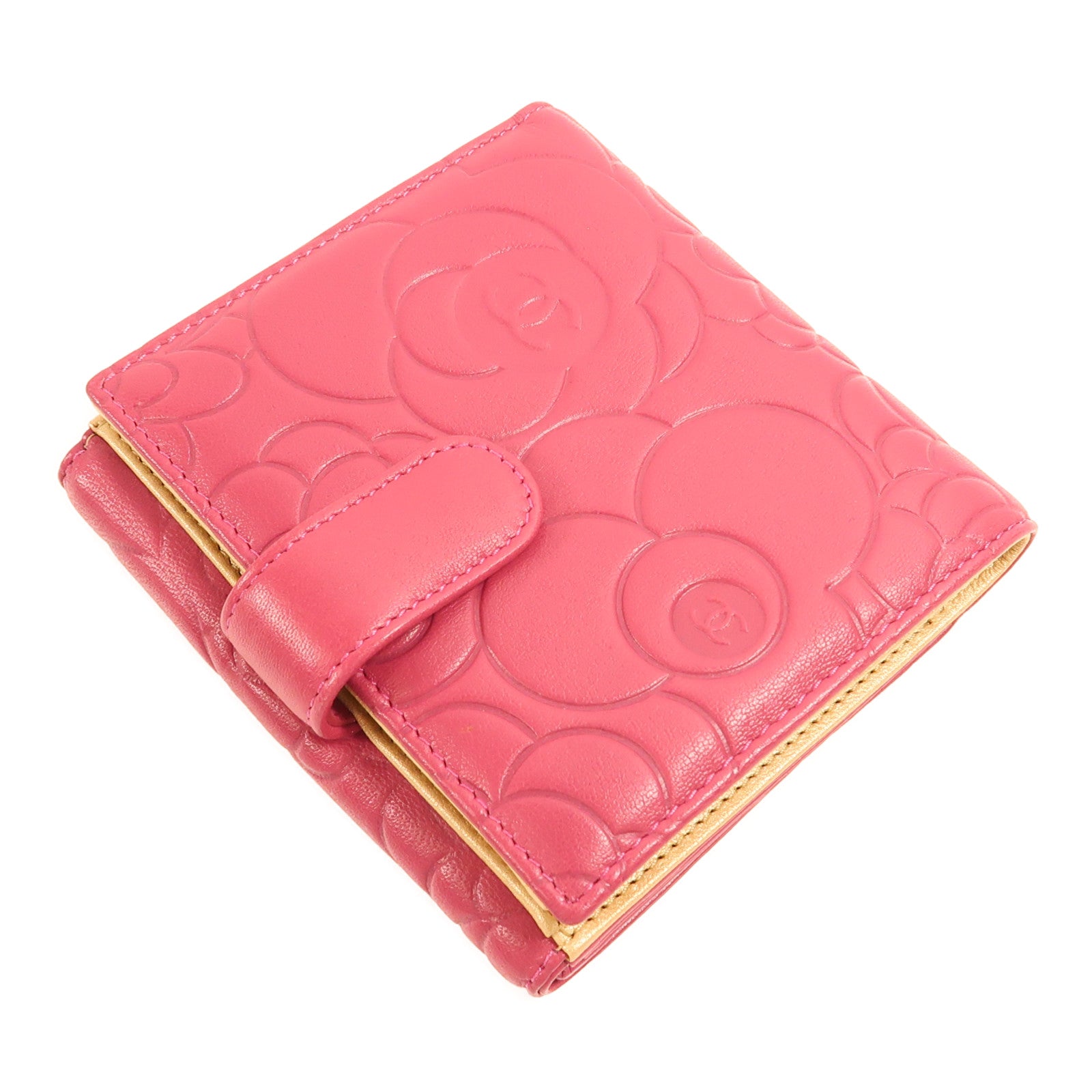 CHANEL 皮革Wallet金扣錢包粉紅色/金色