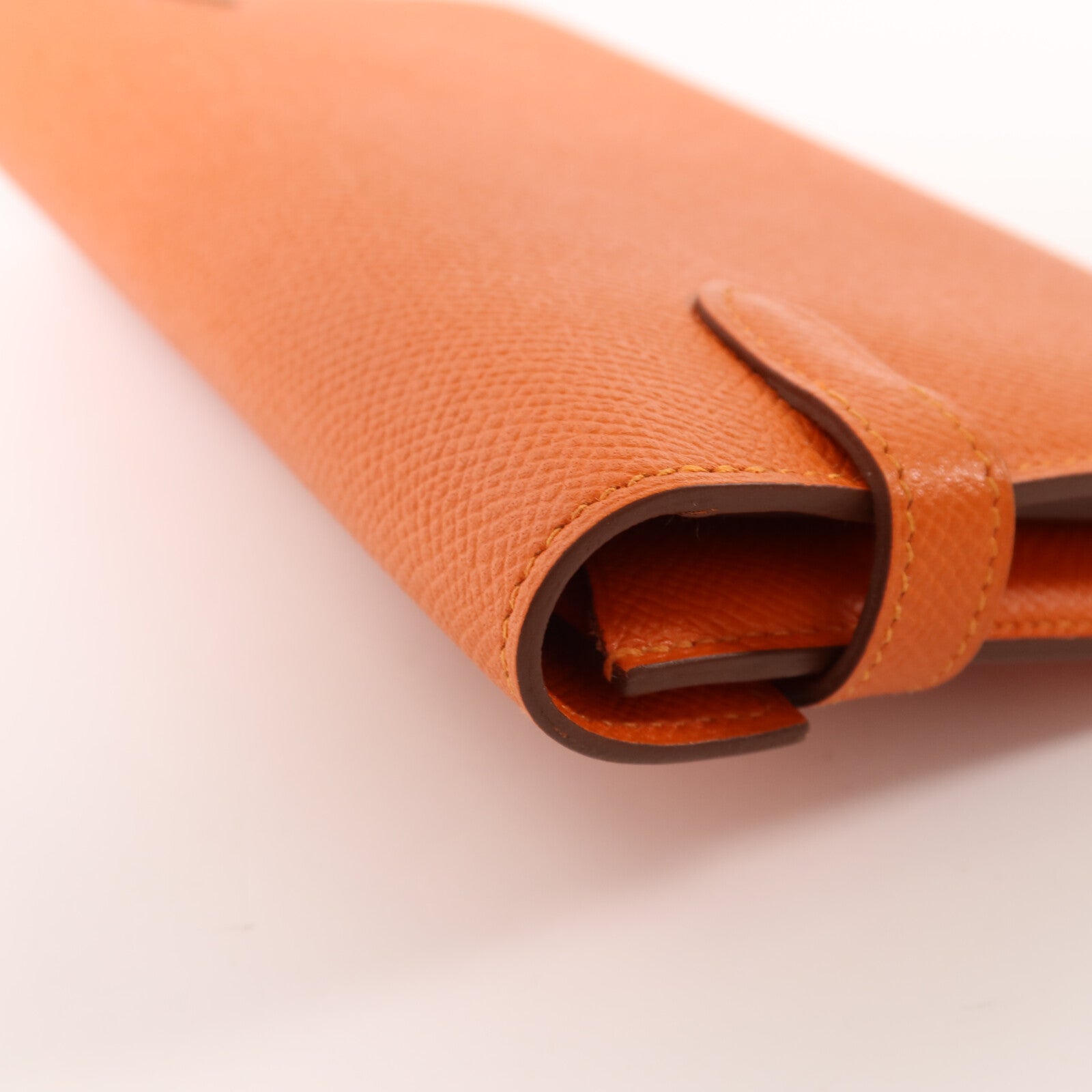 HERMES Epsom皮革Kelly Long Wallet金扣長錢包Orange Poppy