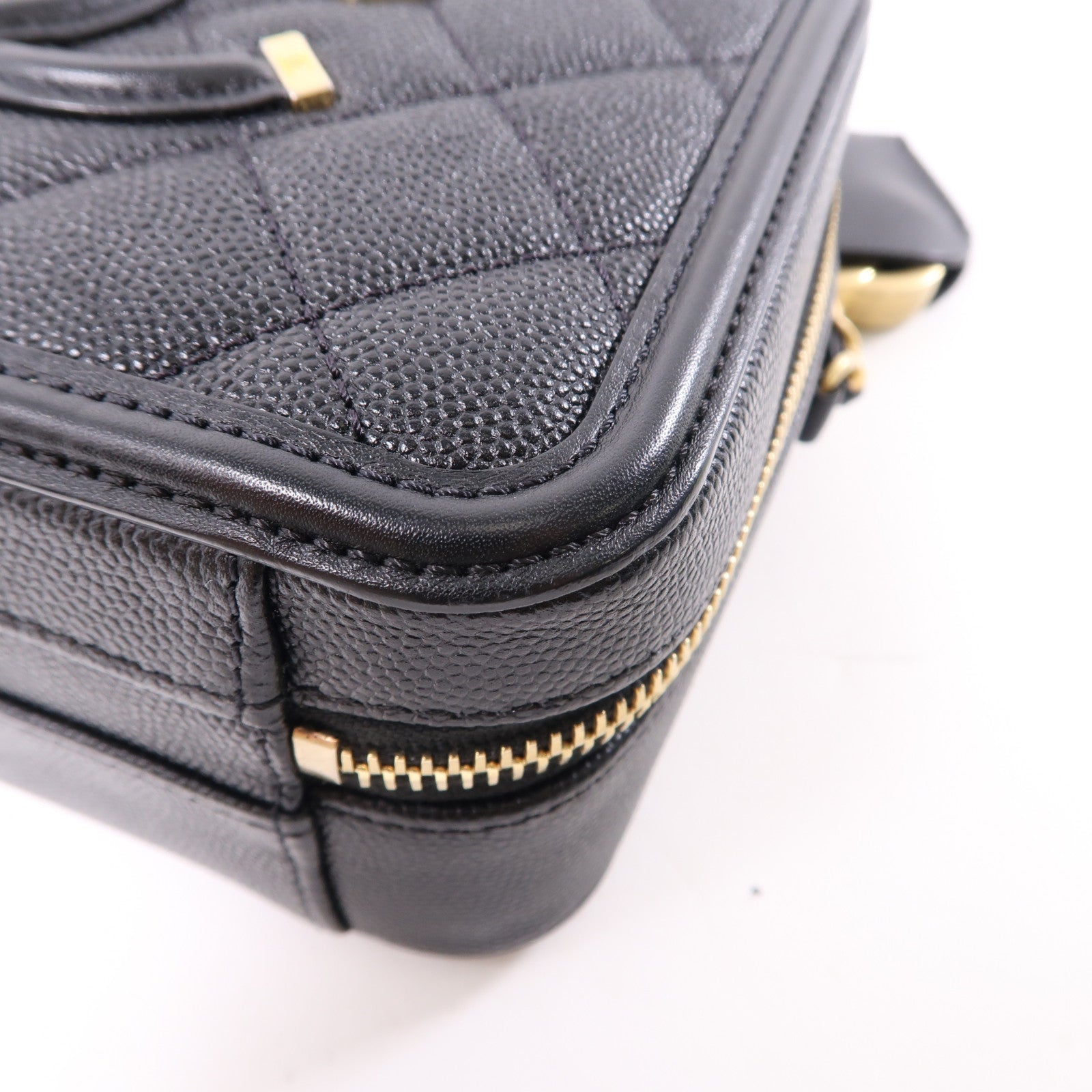 CHANEL 【激減優惠】菱格牛皮皮革Vanity Case金扣手挽肩背兩用袋黑色