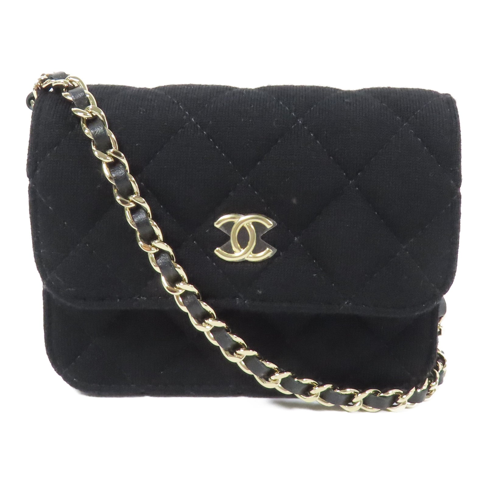 CHANEL 棉質Mini Chain Bag金扣鏈帶肩背袋