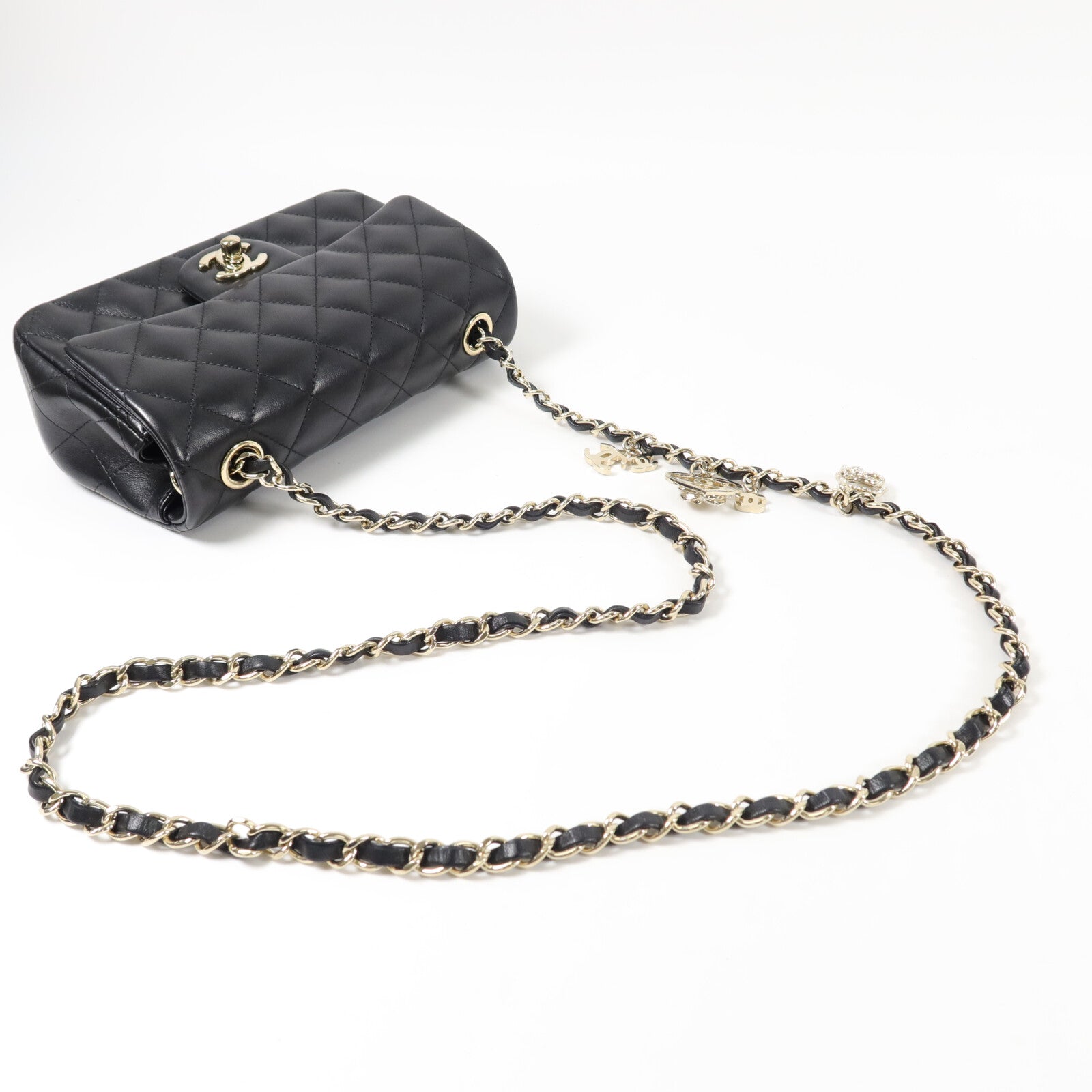 CHANEL 羊皮皮革Valentine Charms Mini Flap Bag鏈帶肩背袋
