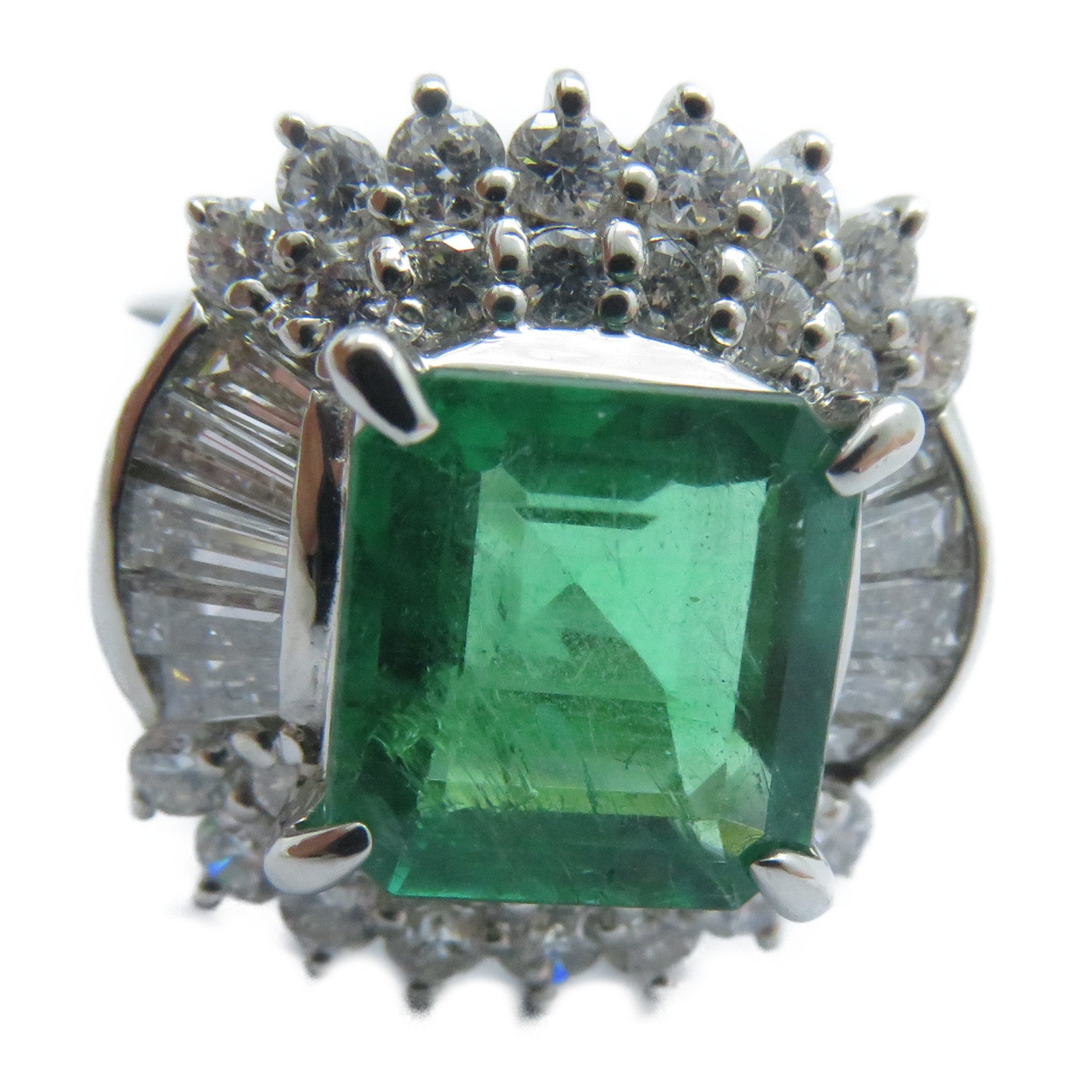 JEWELRY 【激減優惠】PT850鉑金Emerald Diamond Ring 2.41ct綠寶石/1.26ct鑽石戒指US#5.75