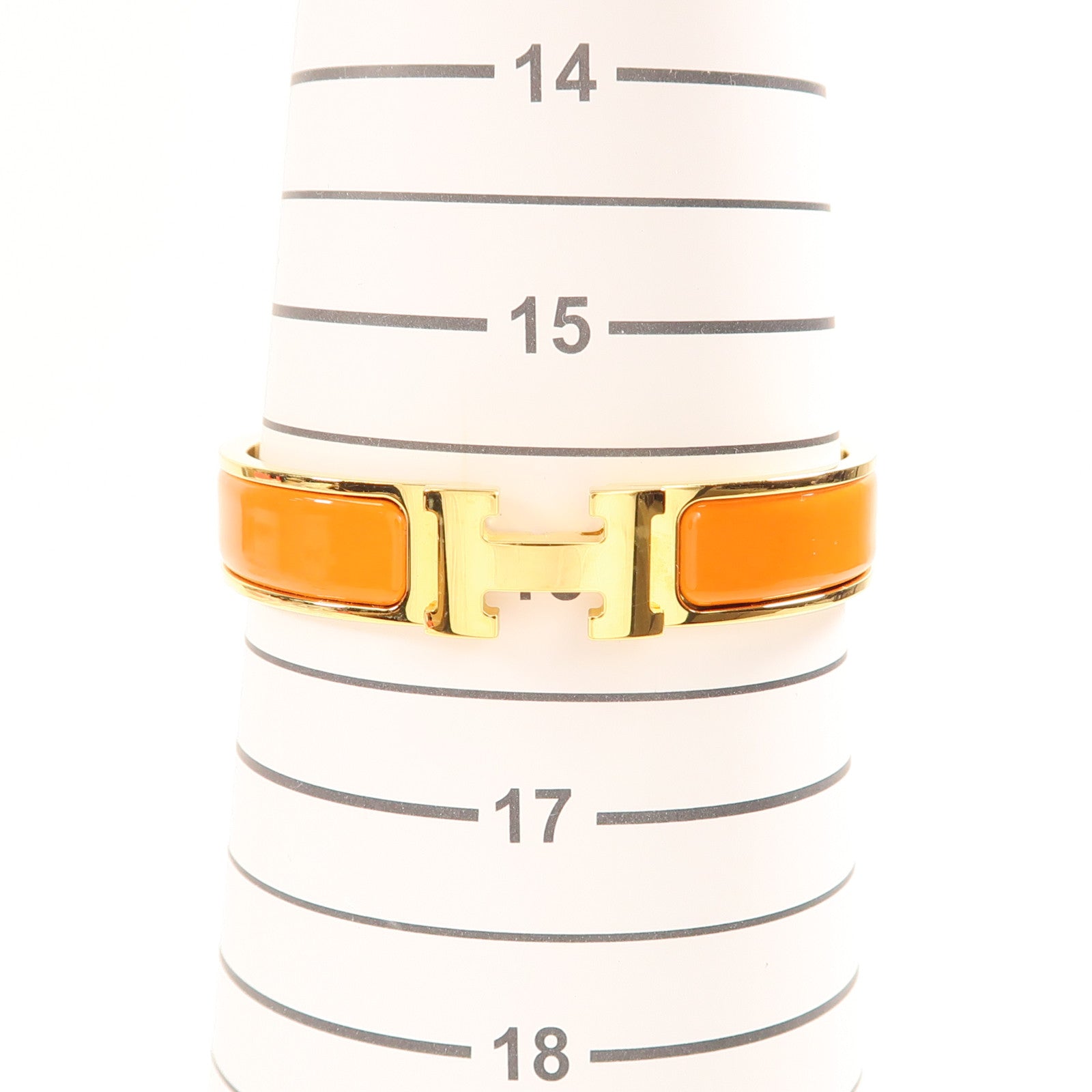 HERMES Clic H Bangle Metal Enamel Gold Orange