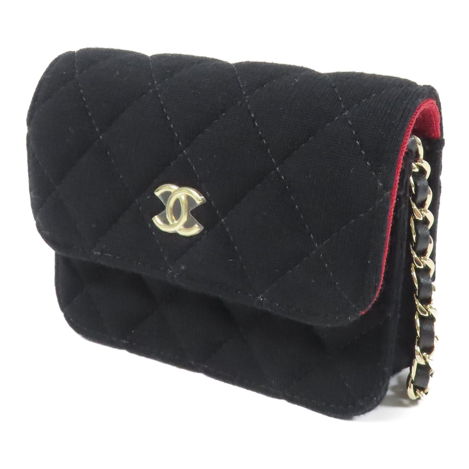 CHANEL 棉質Mini Chain Bag金扣鏈帶肩背袋