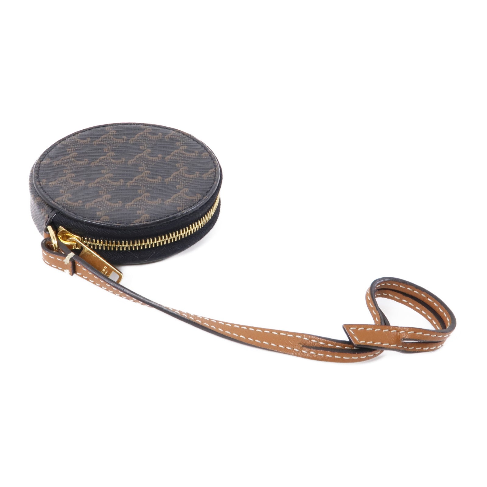 CELINE 塗層帆布Coin Case金扣零錢包黑色/棕色