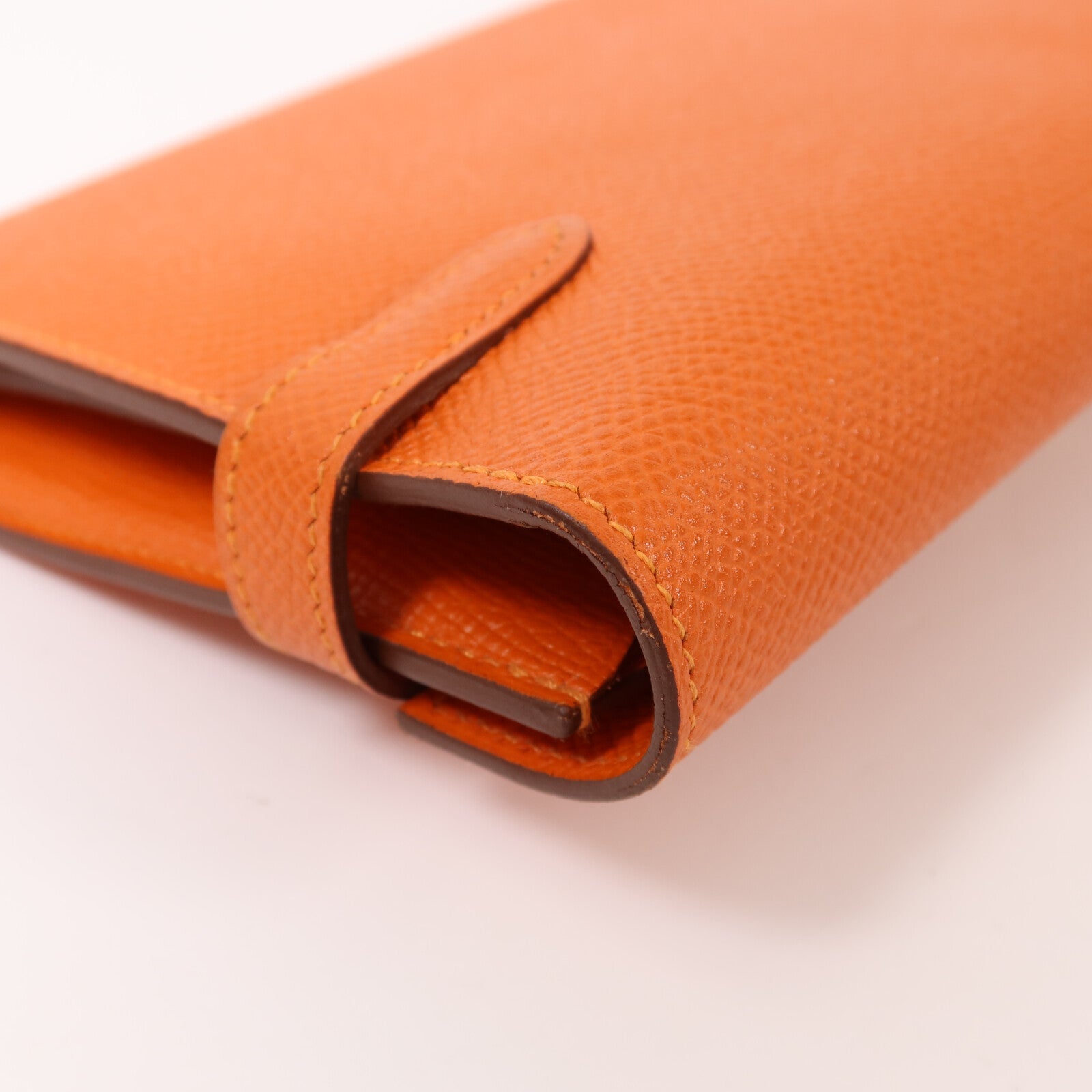 HERMES Epsom皮革Kelly Long Wallet金扣長錢包Orange Poppy