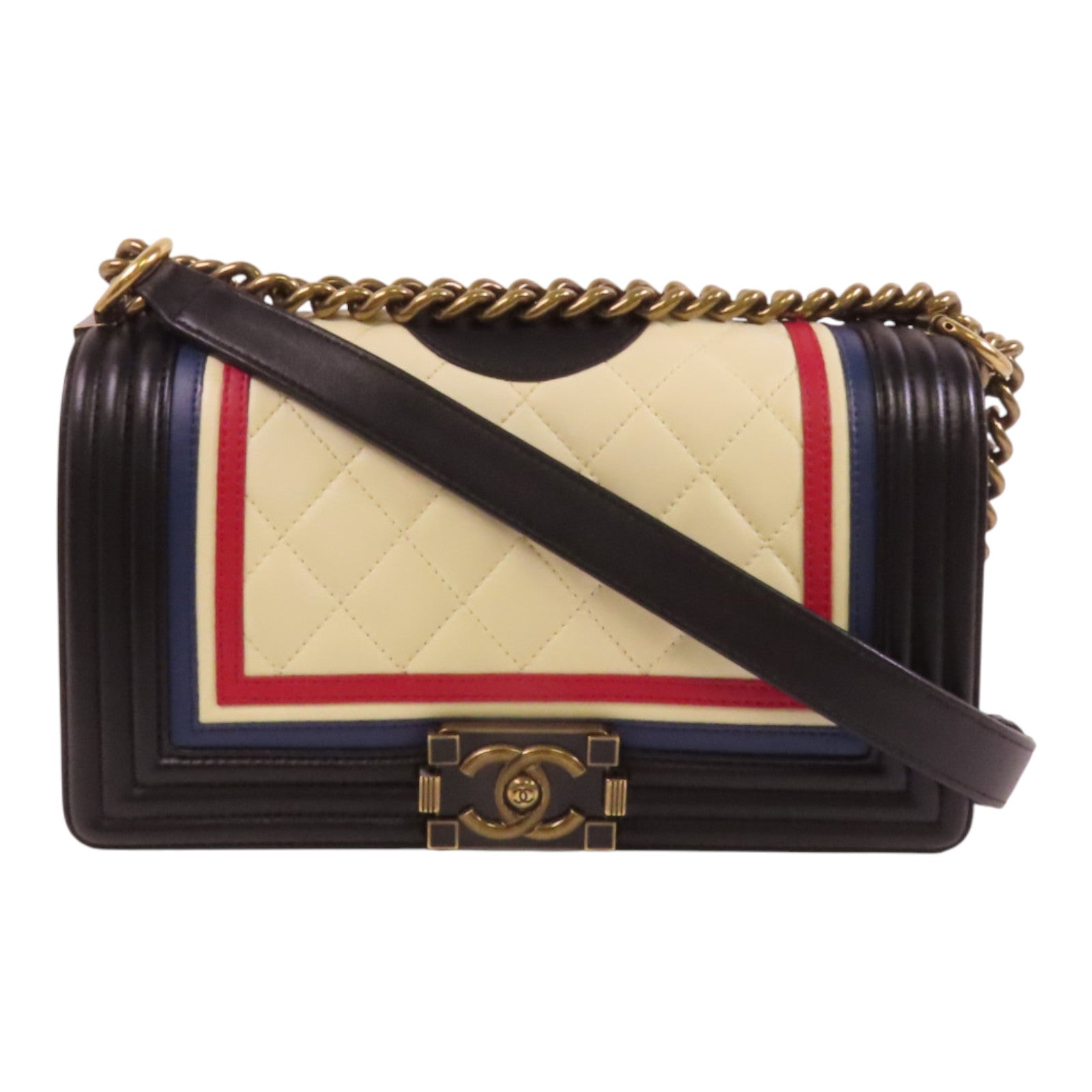 CHANEL 牛皮皮革Boy Chanel 25銀扣鏈帶肩背袋