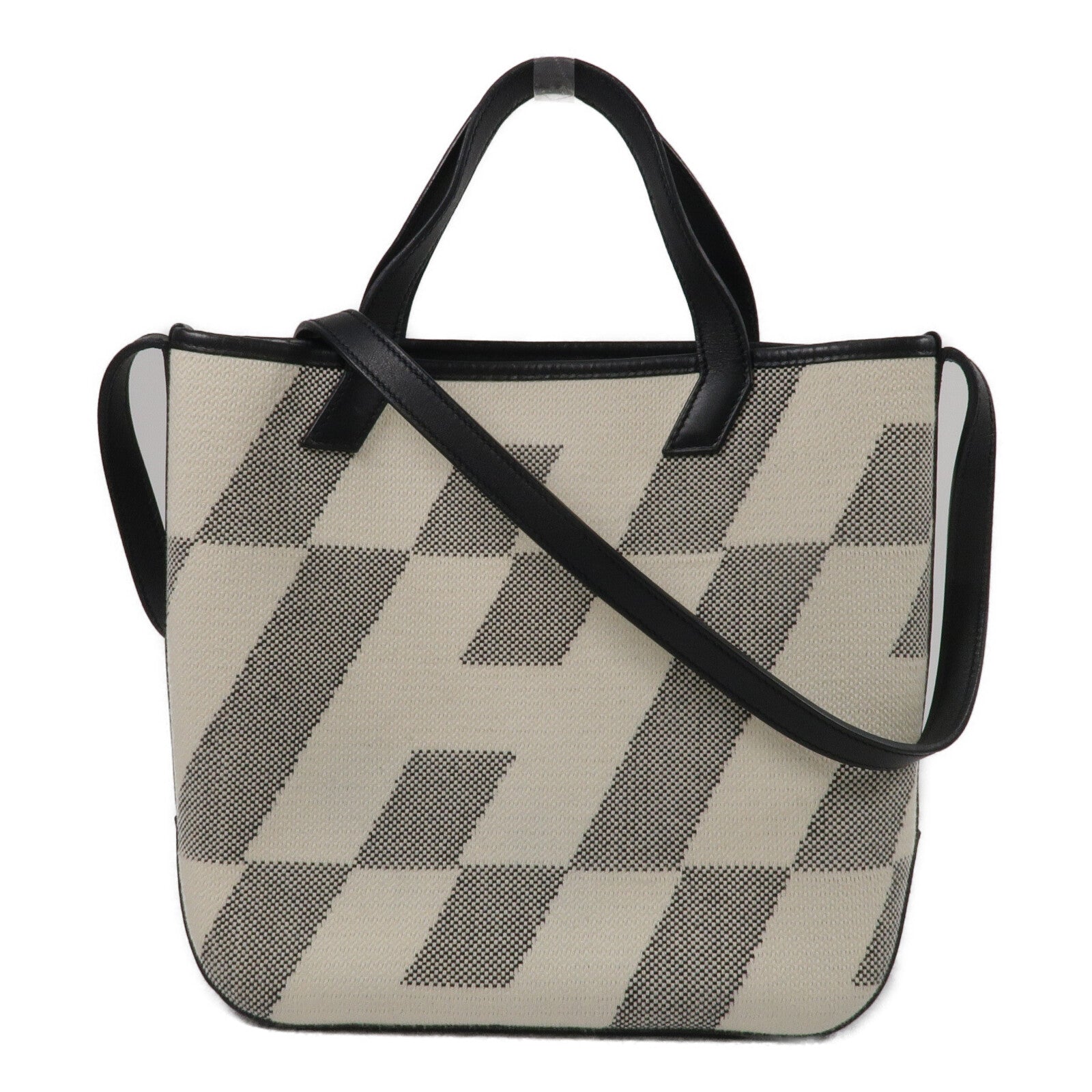 HERMES 帆布Cabas H En Biais 27手挽肩背兩用袋Black/Ecru