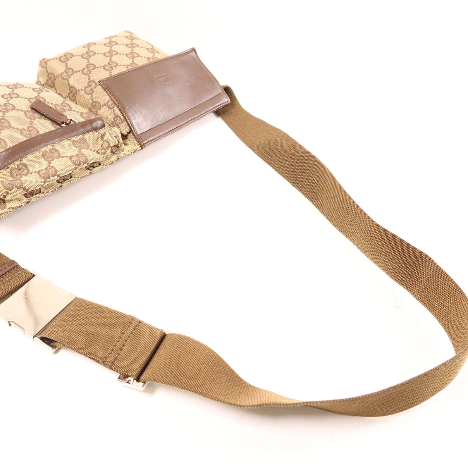 GUCCI 帆布Waist Bag銀扣腰包啡色