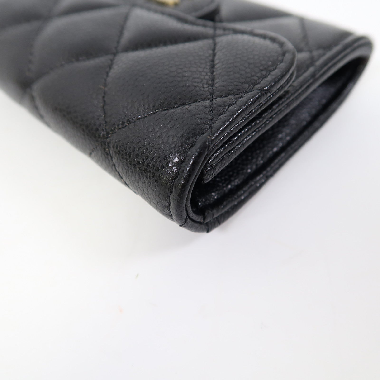 CHANEL 菱格Caviar皮革Card Case金扣卡片套黑色