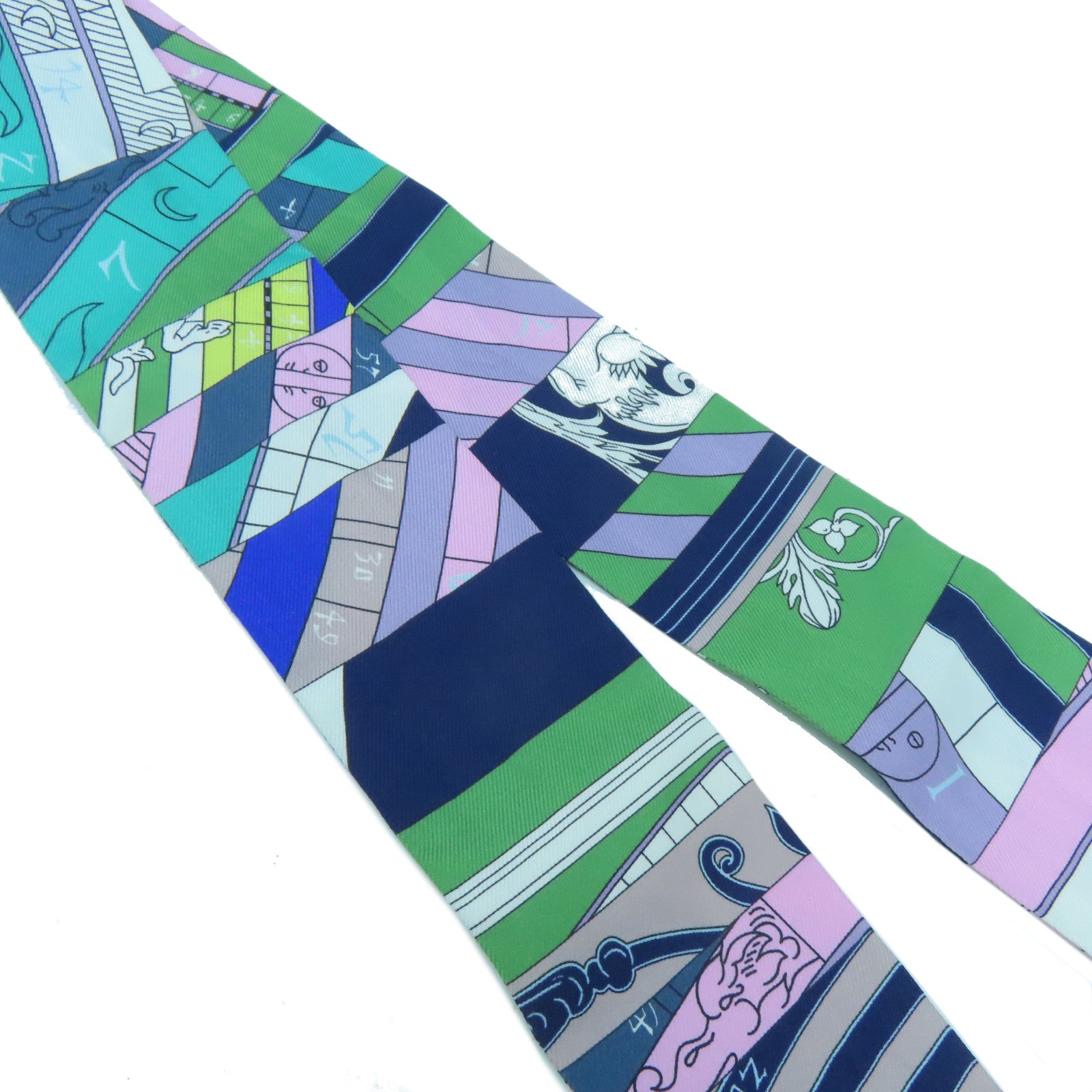 HERMES 【激減優惠】絲質Twilly Scarf絲巾色藍色/綠色