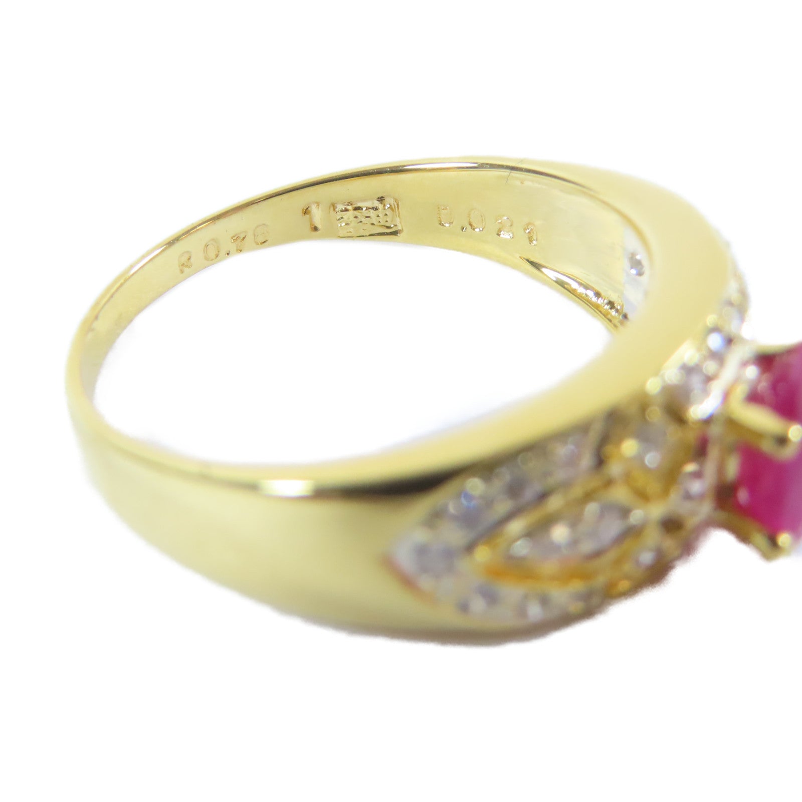 JEWELRY **【激減優惠】18K黃金Diamond Ring0.21ct鑽石/0.78ct紅寶石戒指US#6.25