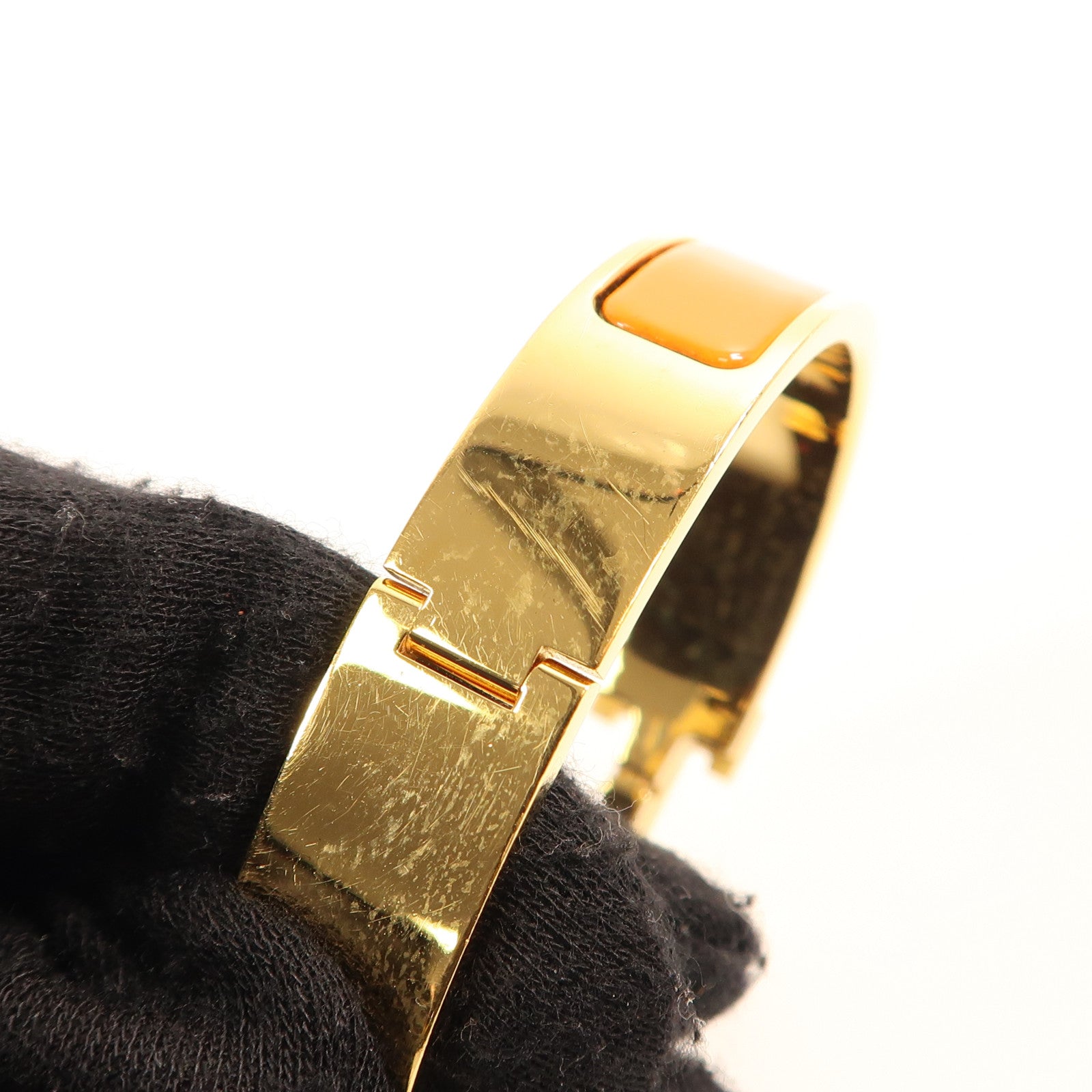 HERMES Clic H Bangle Metal Enamel Gold Orange